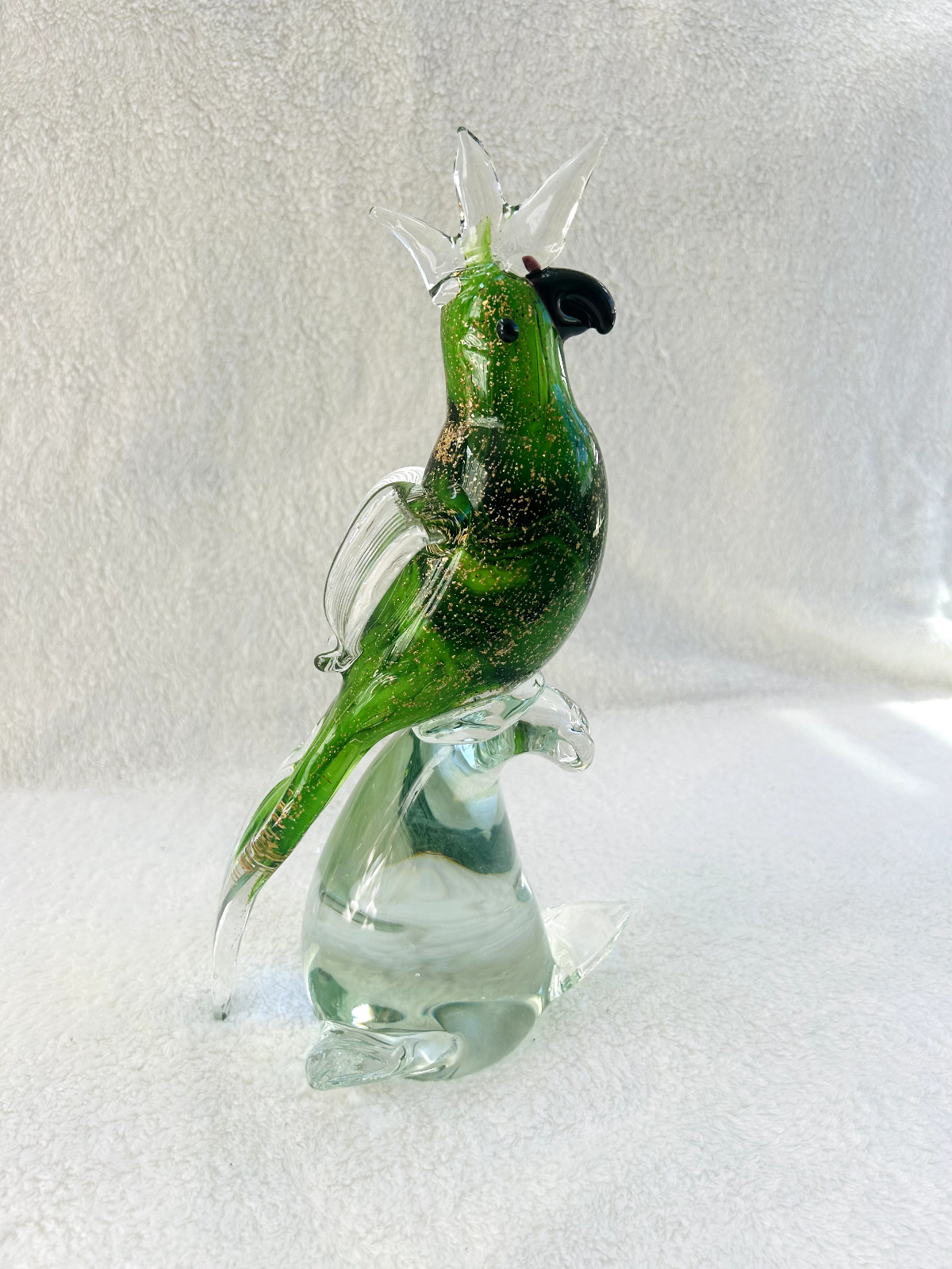 Glass Blown Vintage Italian Murano Green and Gold Parrot