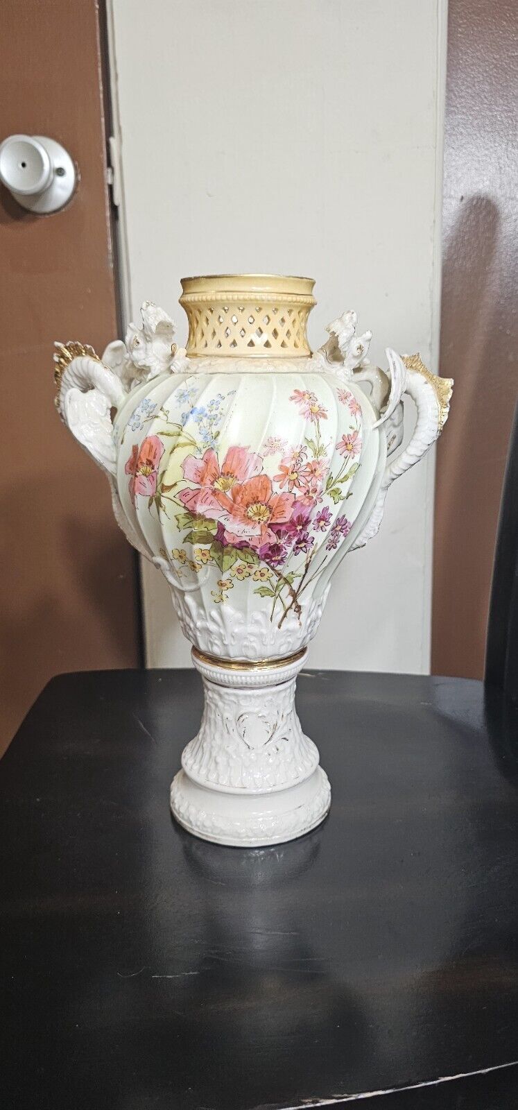 Dragon Handled Turn Teplitz Bohemia Porcelain Vase