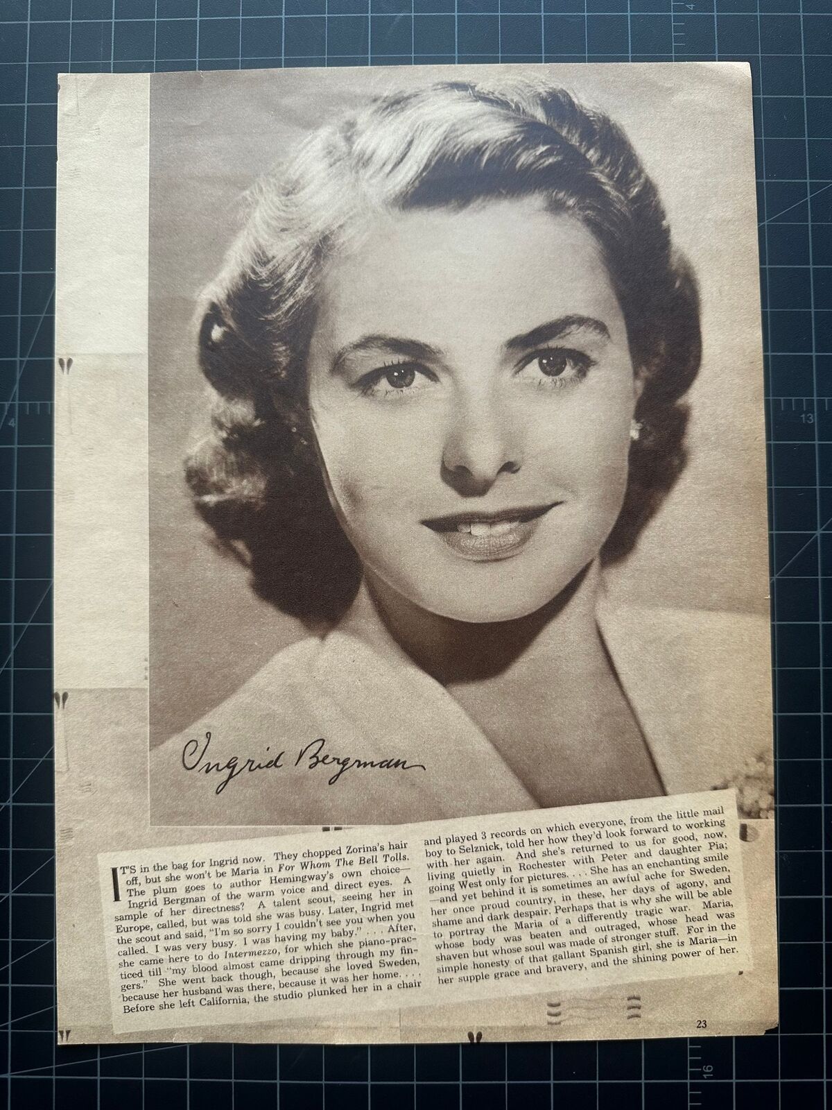 Vintage 1942 Ingrid Bergman Magazine Portrait