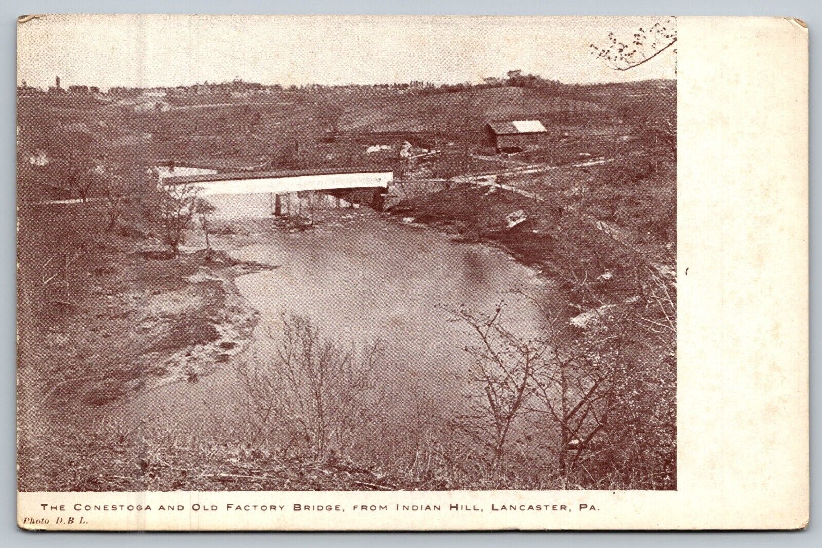 The Conestoga and Old Factory Bridge from Indian Hill Lancaster Postcard