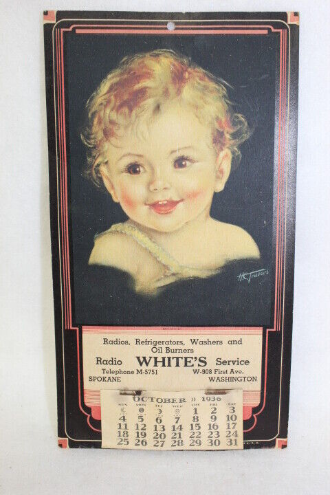 1936 White\'s Radio Service Advertising Calendar Spokane Washington H C Travers