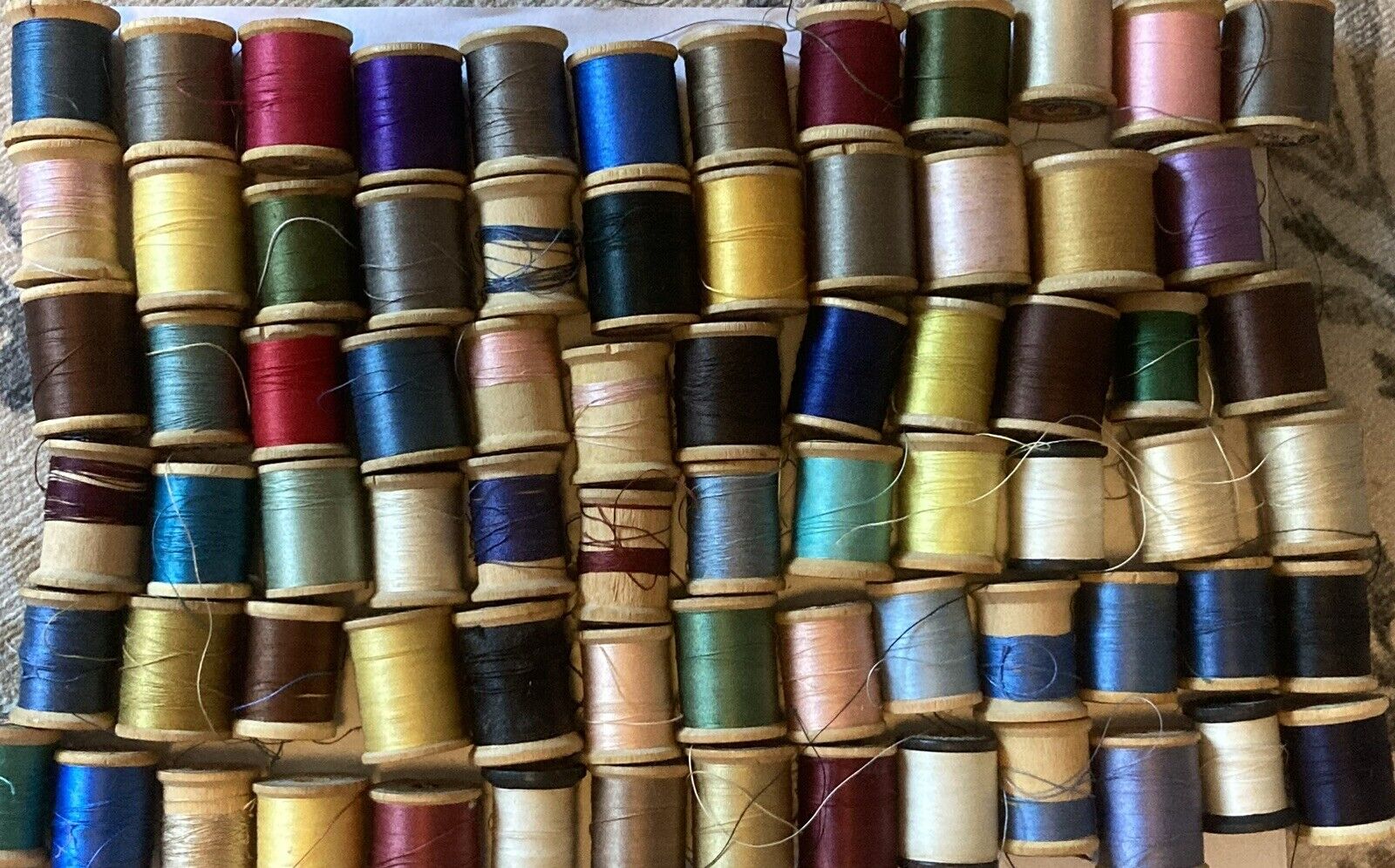 6 Dozen Vintage Wood Spools of Thread Coats and Clark Cotton Various Colors