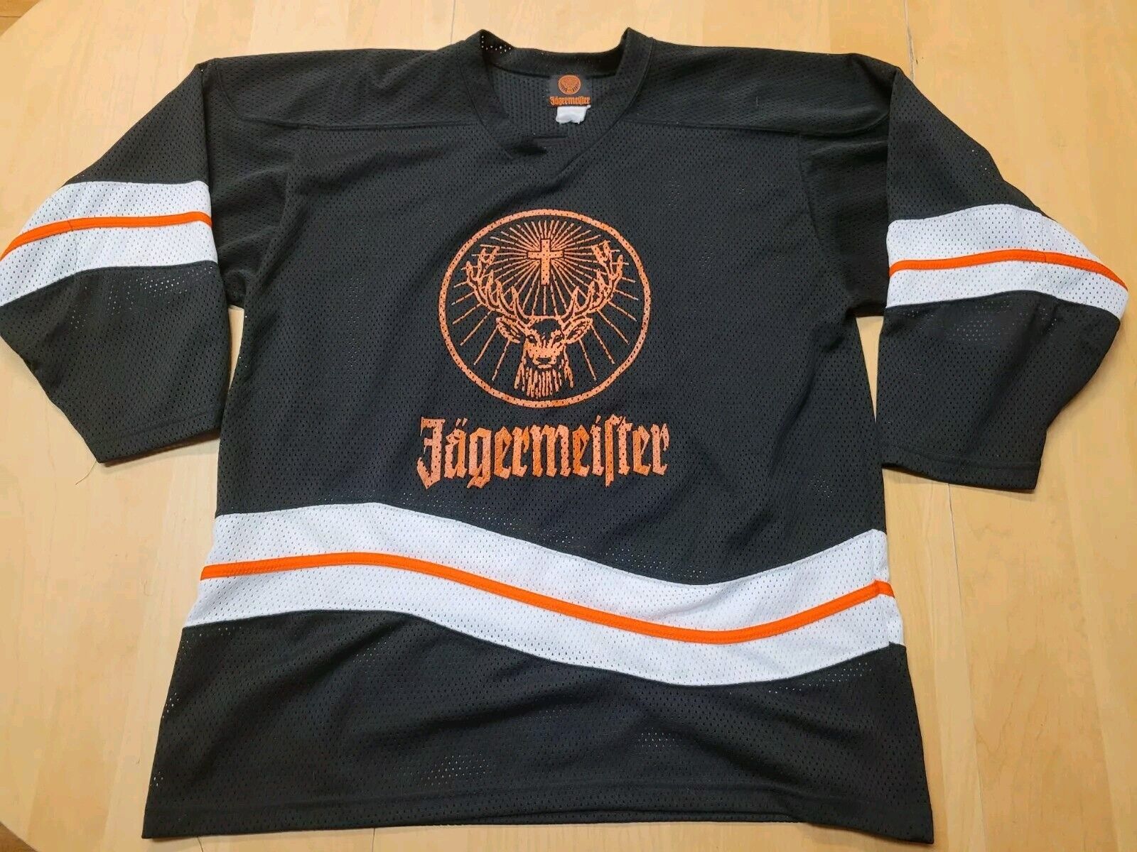 Rare Vintage 90s Jagermeister Logo Black Mesh  Hockey Jersey Mens XL Ships Free