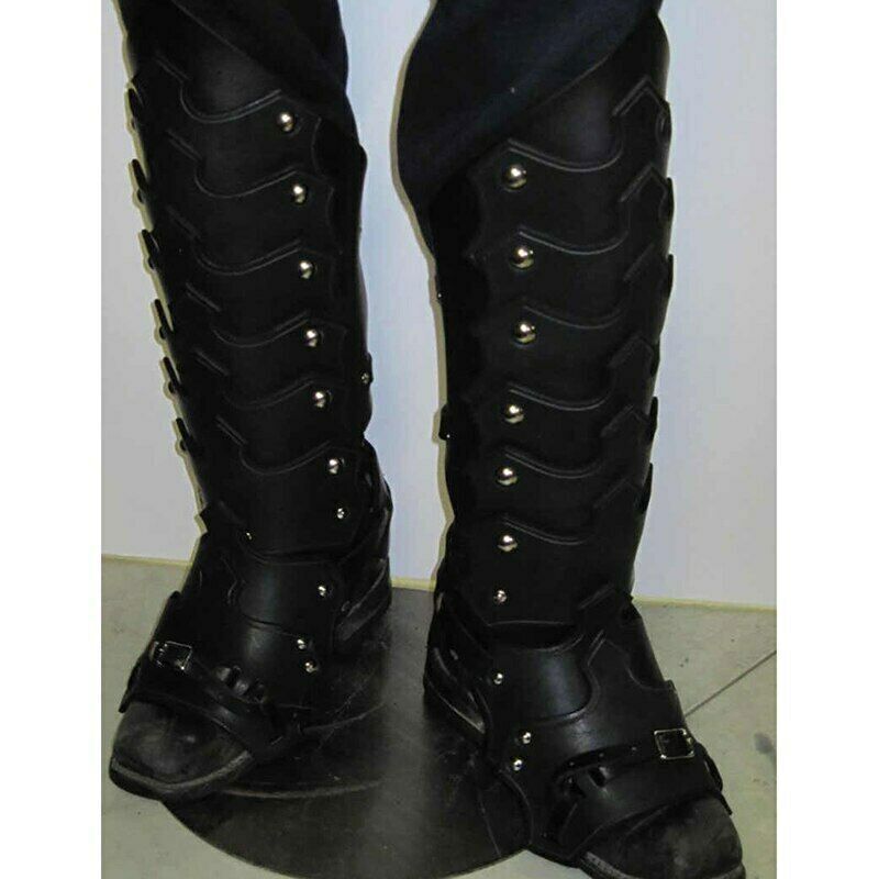 Larp Leather Leg Armor Gothic Greaves Half Chaps Gaiter Medieval Viking Knight 