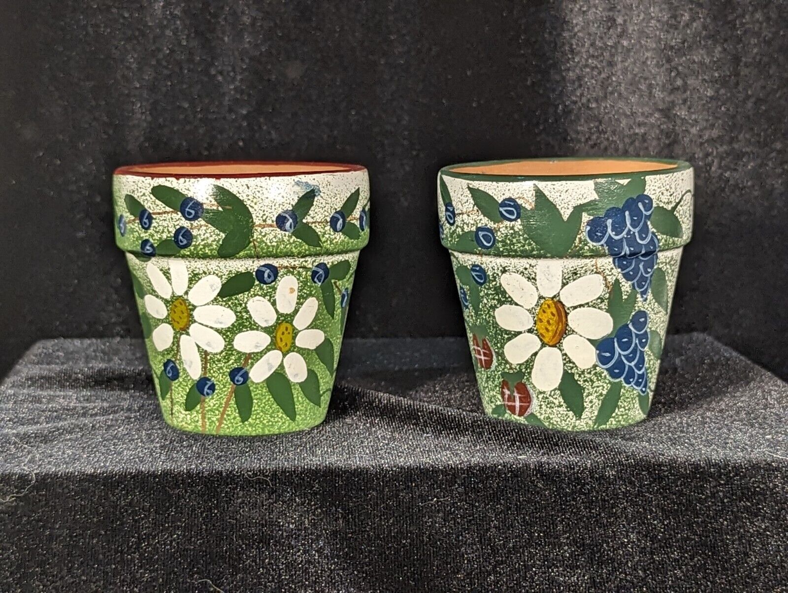 Vintage Terracotta Planters Handpainted Colorful Floral Daisy Design