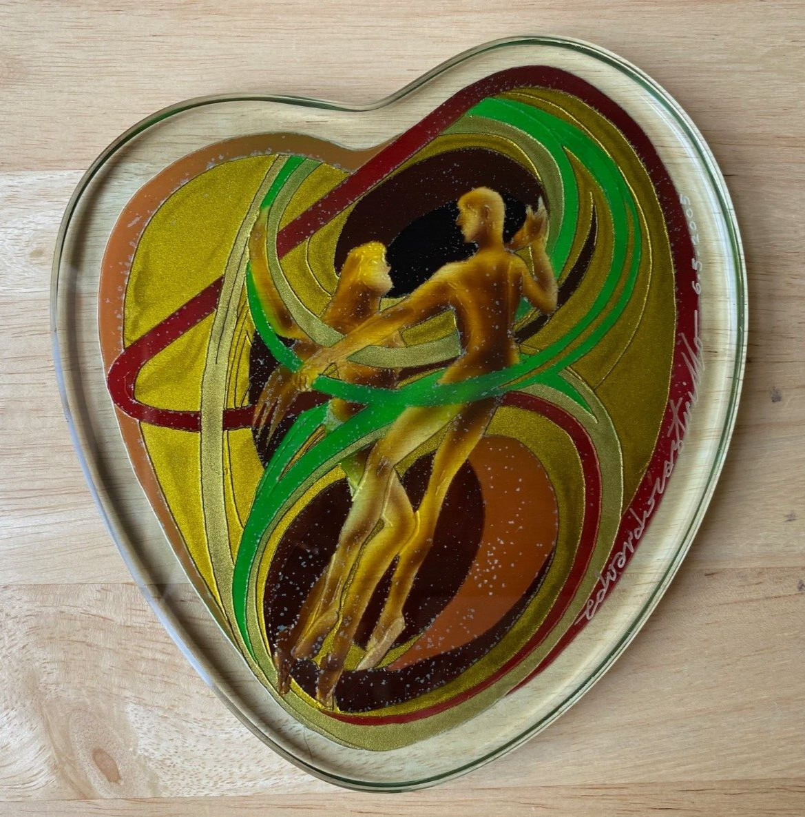 EDUARDO CASTRILLO Art Glass Heart of Man and Woman Dancing - Signed 2005