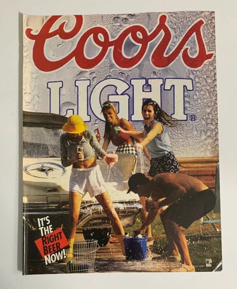 1992 Coors Light Beer Print Ad Pinup Car Wash Ladies Man Soap Suds Water Fight