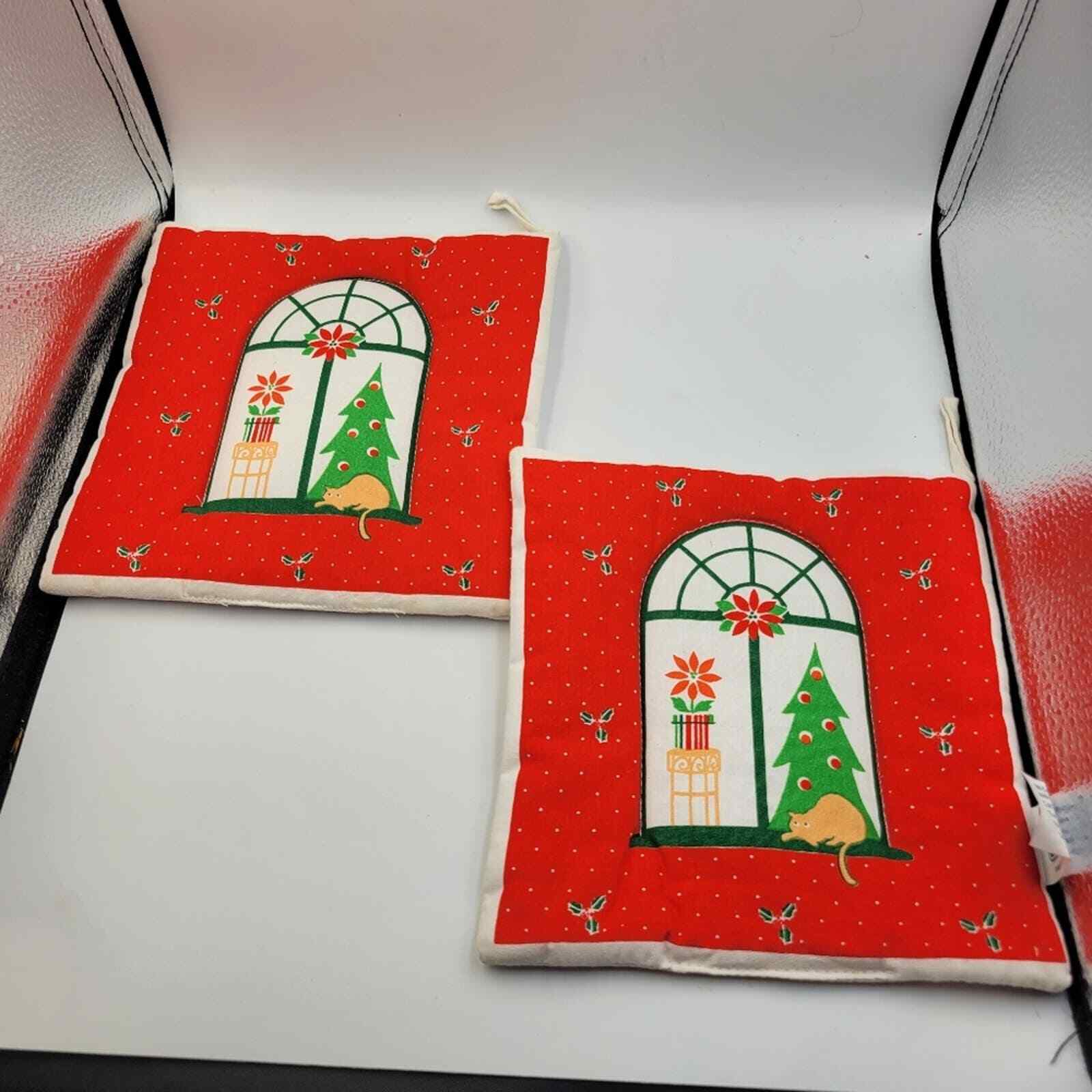 Vintage Christmas Window Fabric Potholders - set of 2