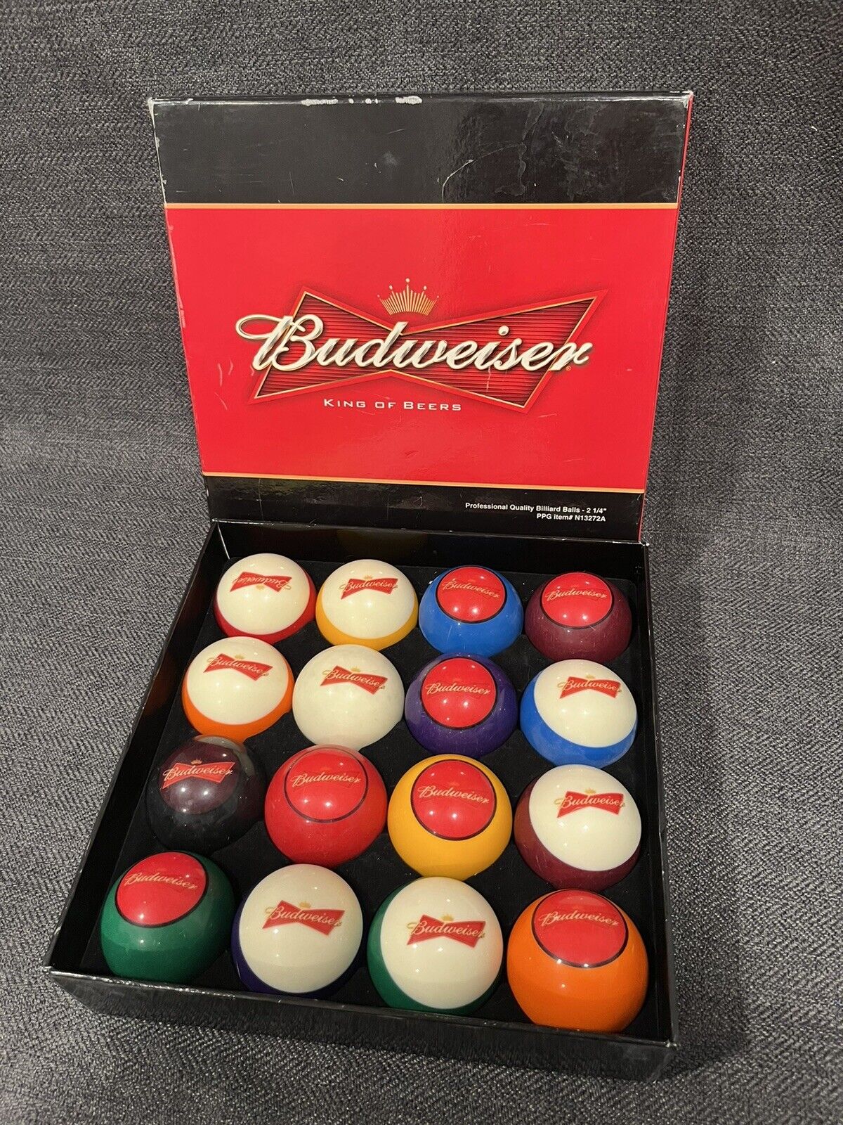 Vintage Budweiser Beer Pool Billiard Ball Set, Complete, Full Size