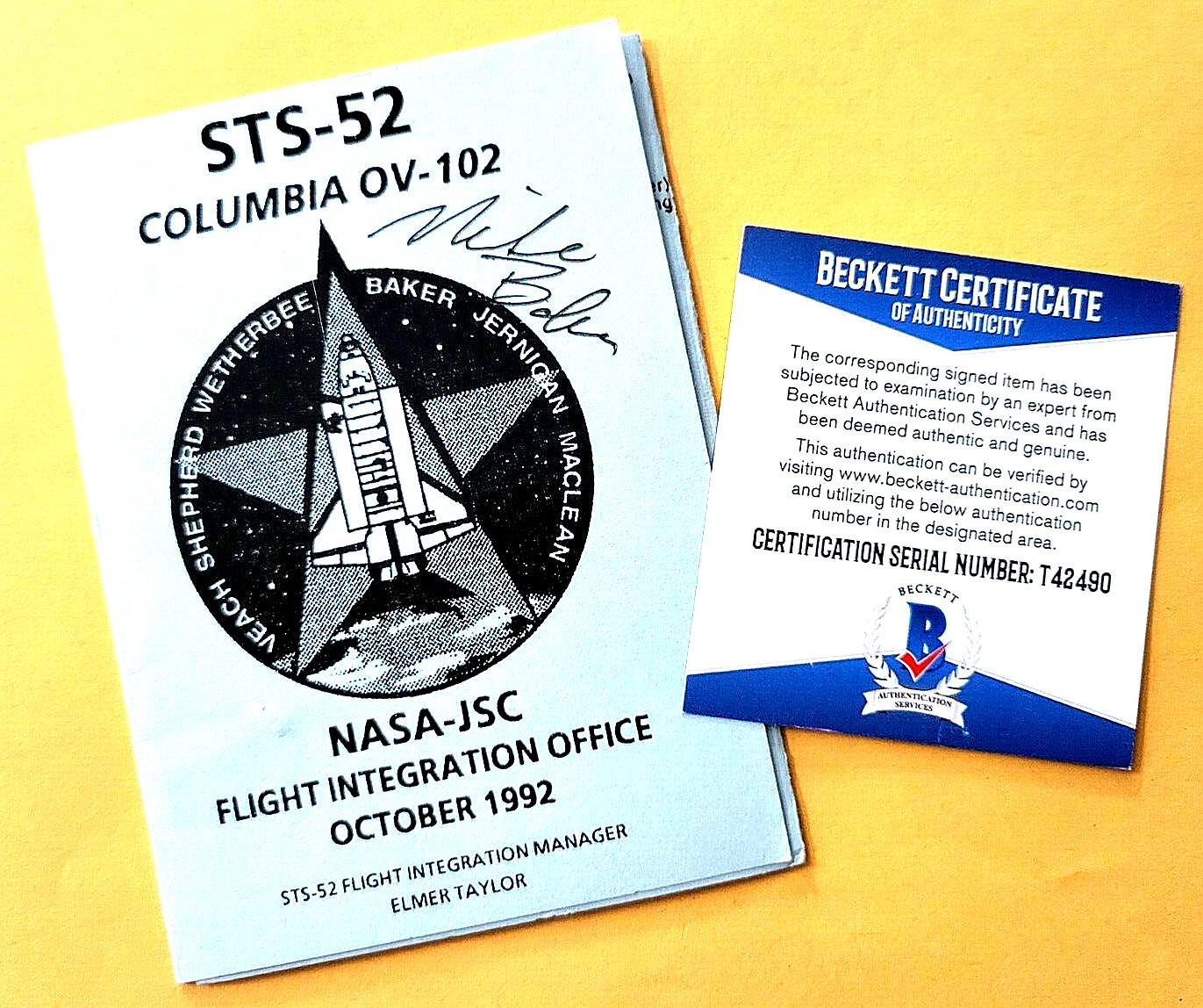 MIKE BAKER signed NASA STS-52 FLIGHT Brochure KSC Shuttle Astronaut BECKETT  