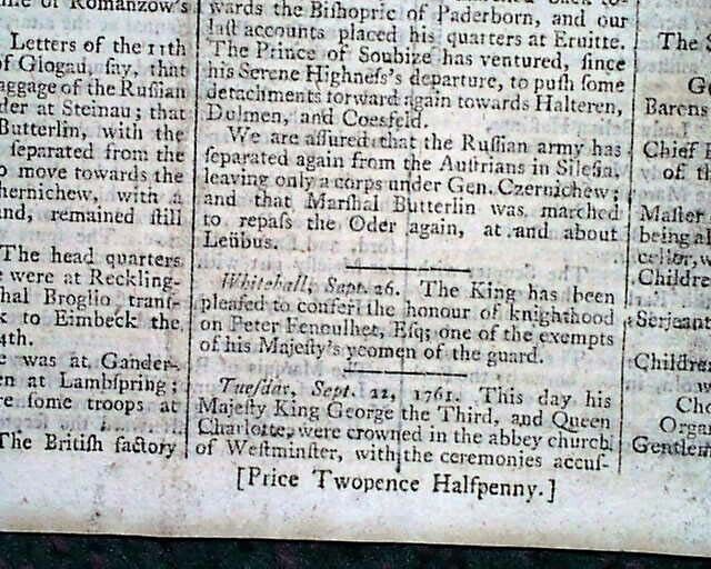 Best king George III of the United Kingdom Coronation 1761 London UK Newspaper