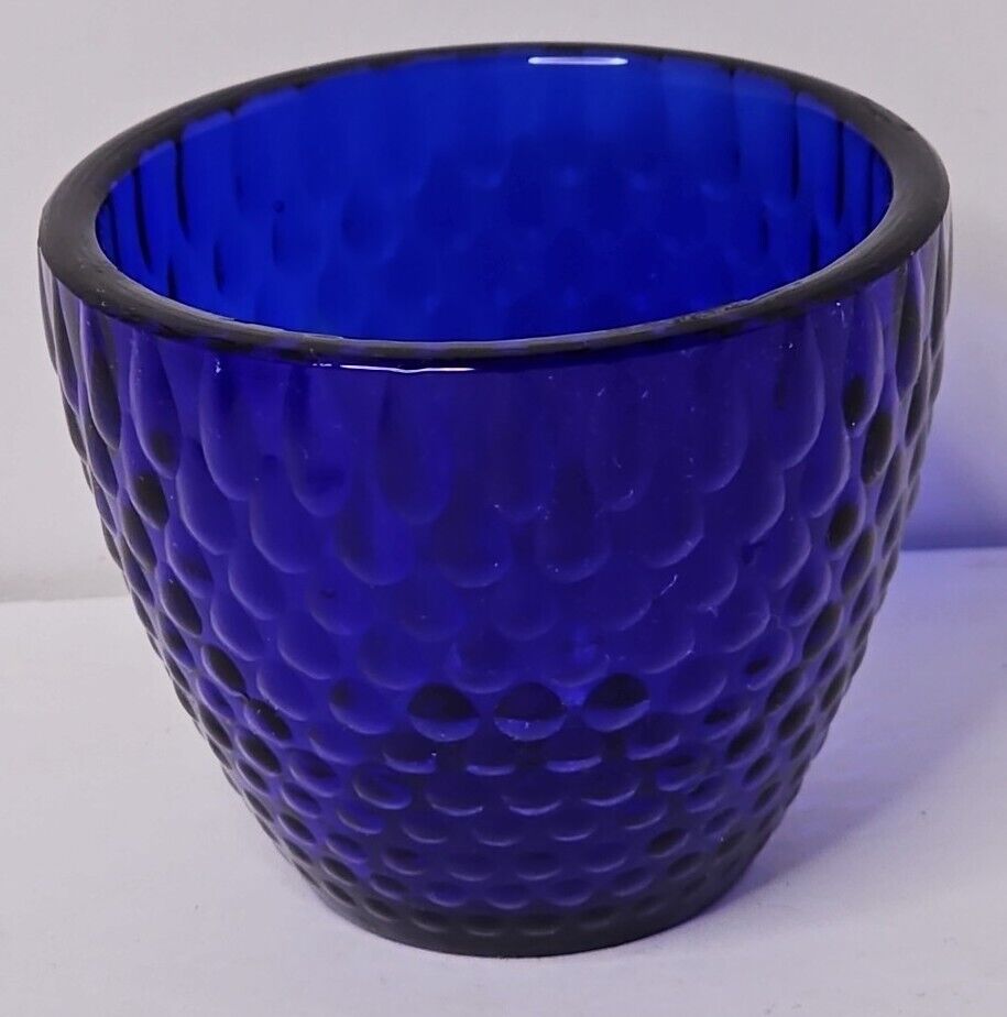 Vintage Thick Cobalt Blue Glass Textured Votive Holder Unique 2.75\