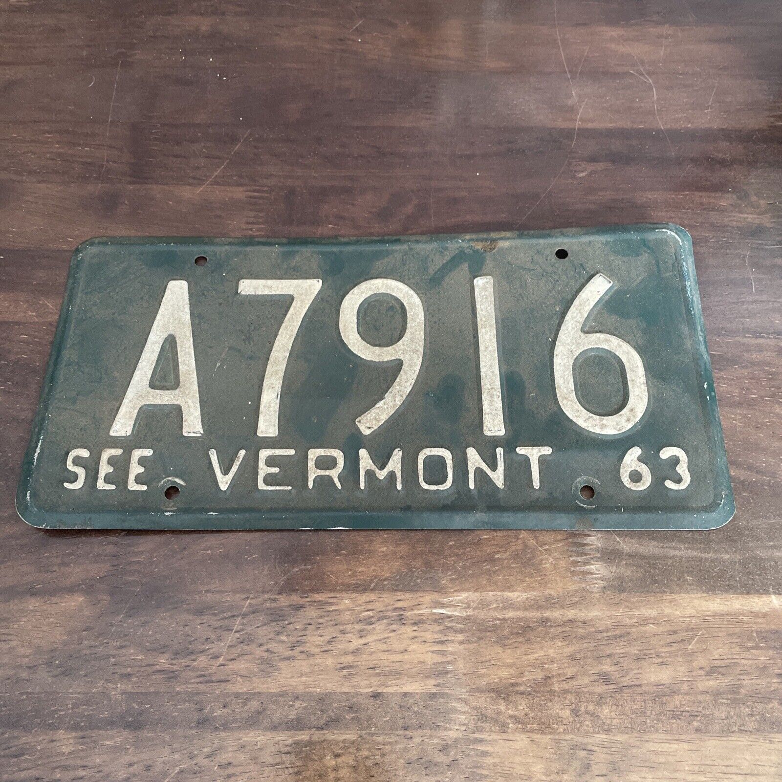 Vintage 1963 Vermont License Plate Green Barn Find Plate Number A7916