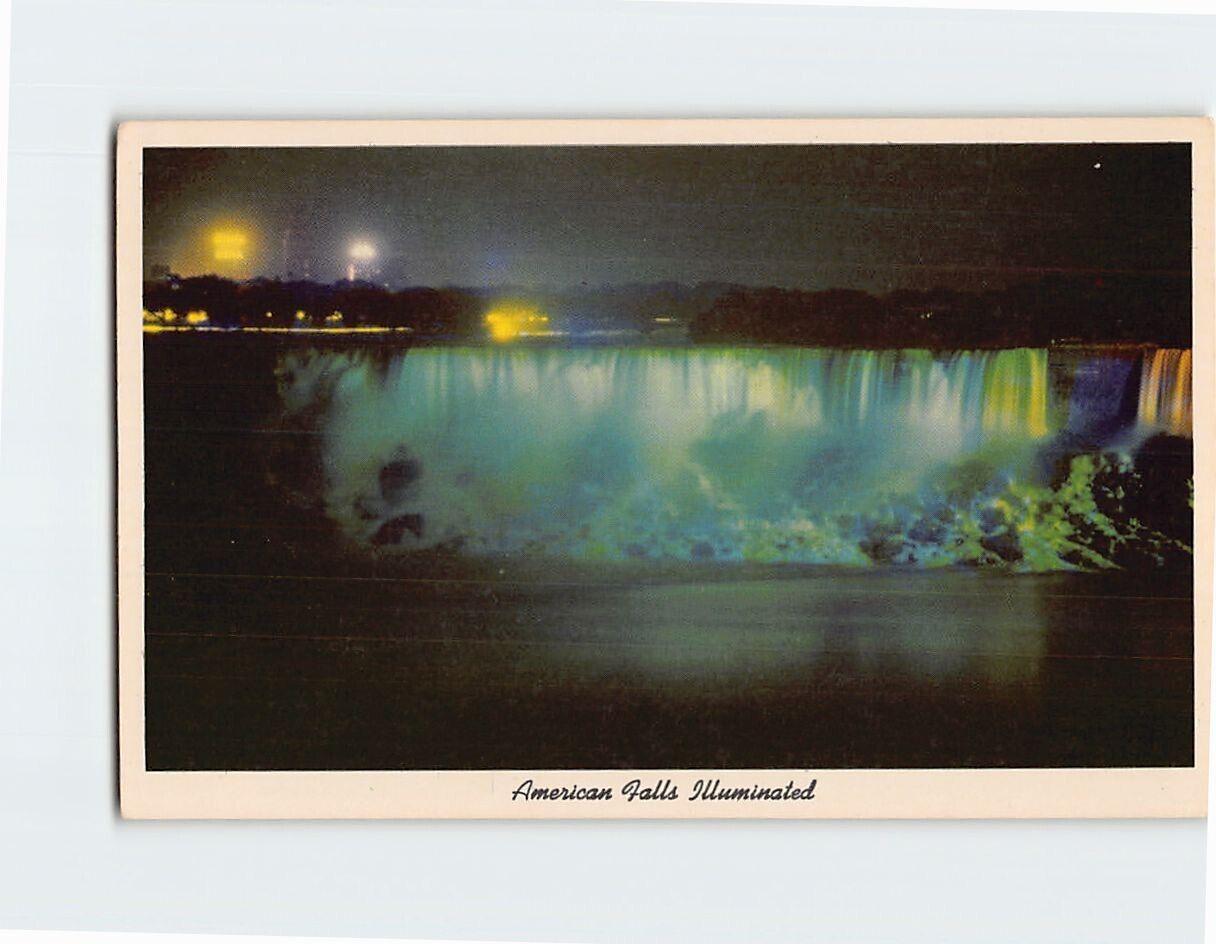 Postcard American Falls Illuminated Niagara Falls New York USA