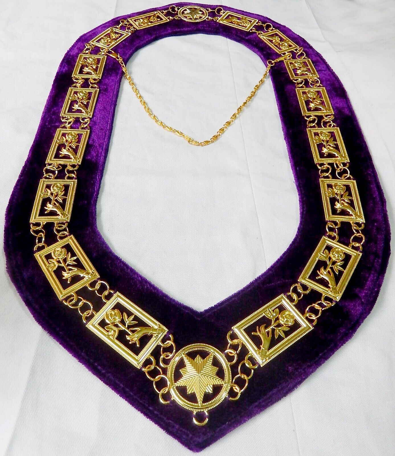 Masonic Regalia Rose of Seven Seal Gold Metal Chain Collar - 
