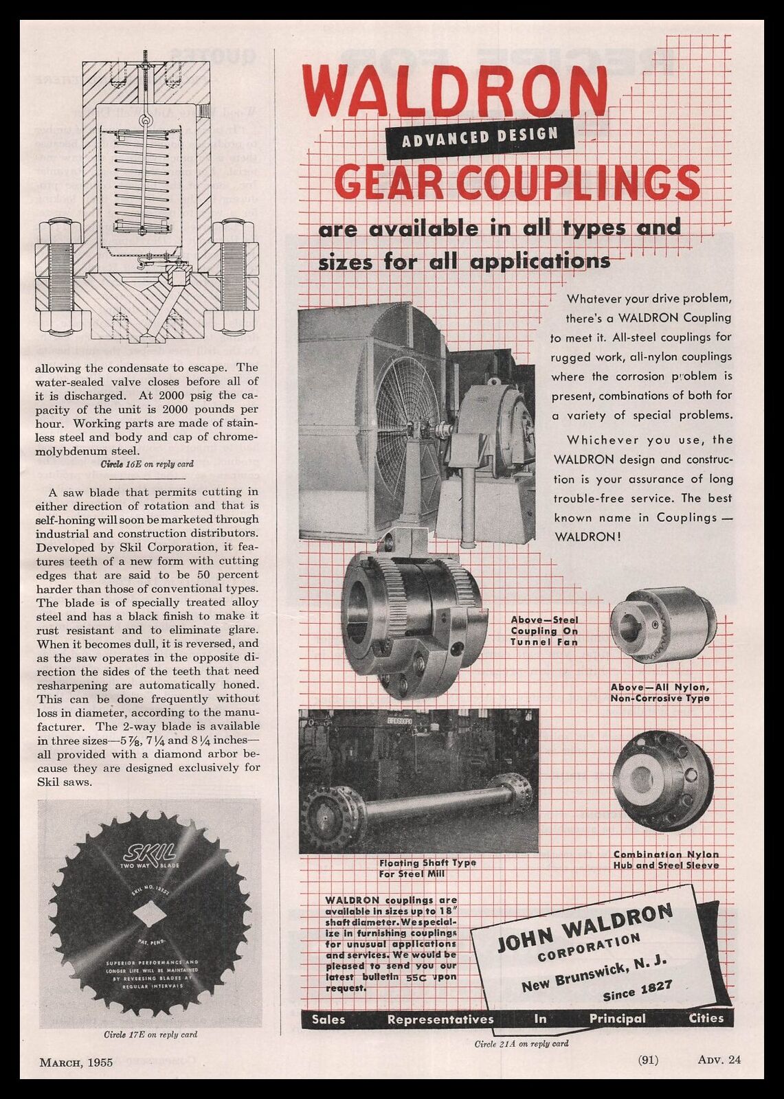 1955 John Waldron Corp. Gear Couplings New Brunswick New Jersey Vintage Print Ad