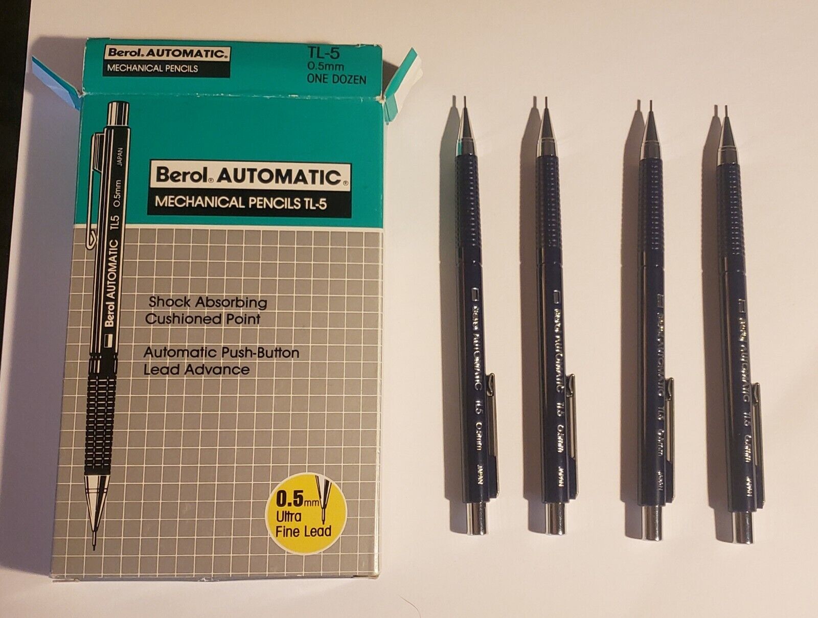 Lot Of 4 Berol TL-5 0.5mm Automatic Mechanical Pencils W/Box Made In Japan
