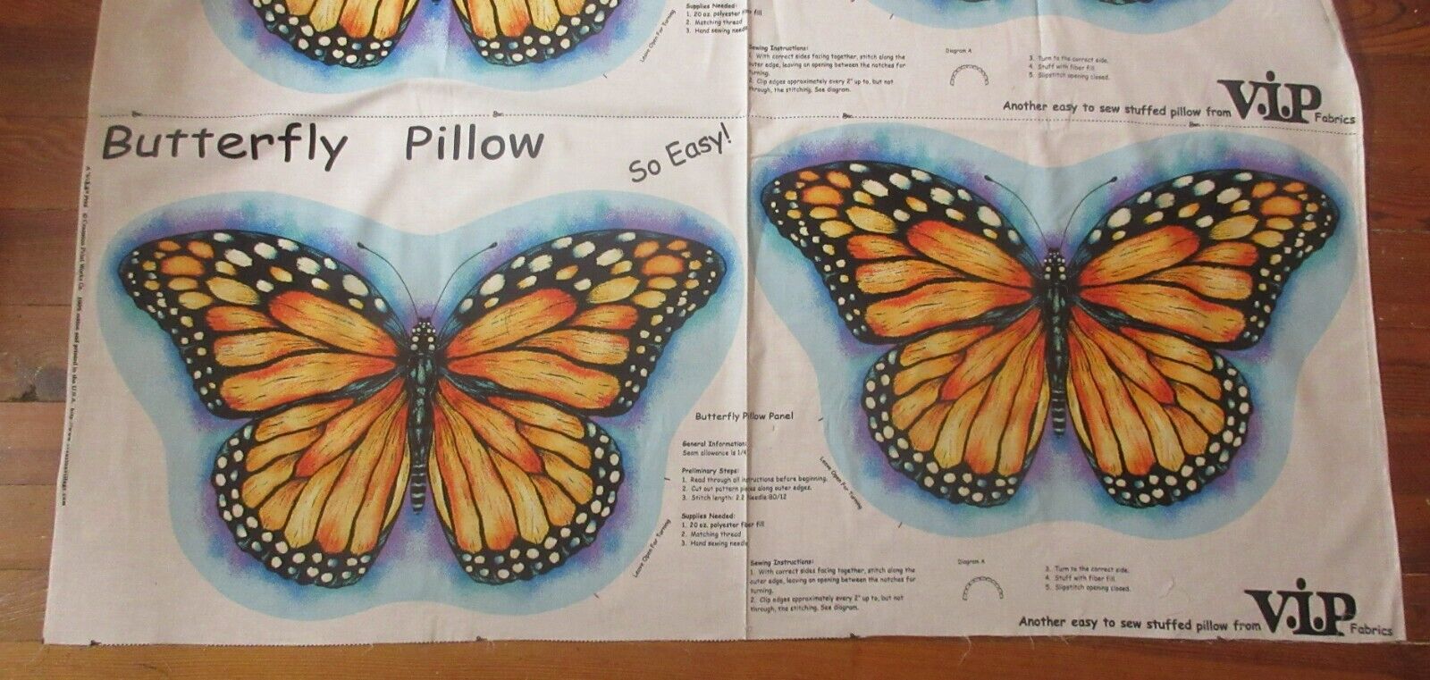 Vintage VIP Colorful Monarch Butterfly Pillow to Sew Fabric Panel 45x18