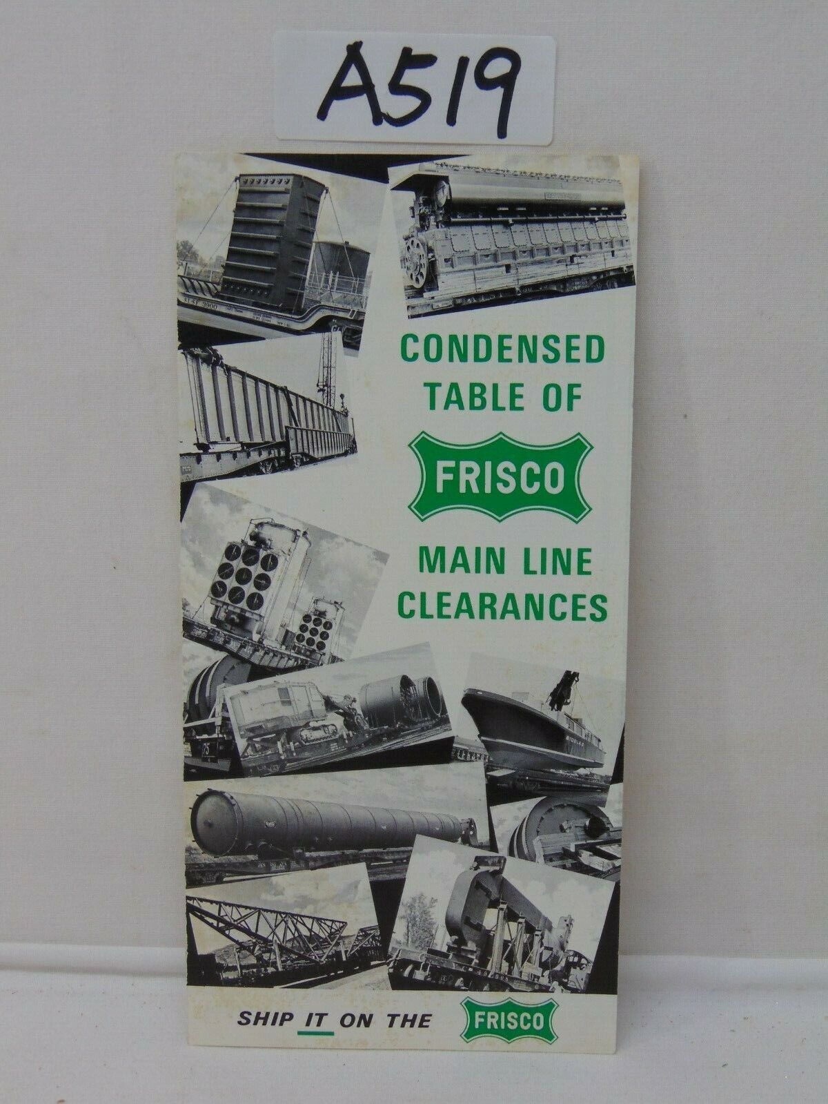 VINTAGE FRISCO RAILROAD BROCHURE PAMPHLET CONDENSED TABLE OF MAIN CLEARANCES 