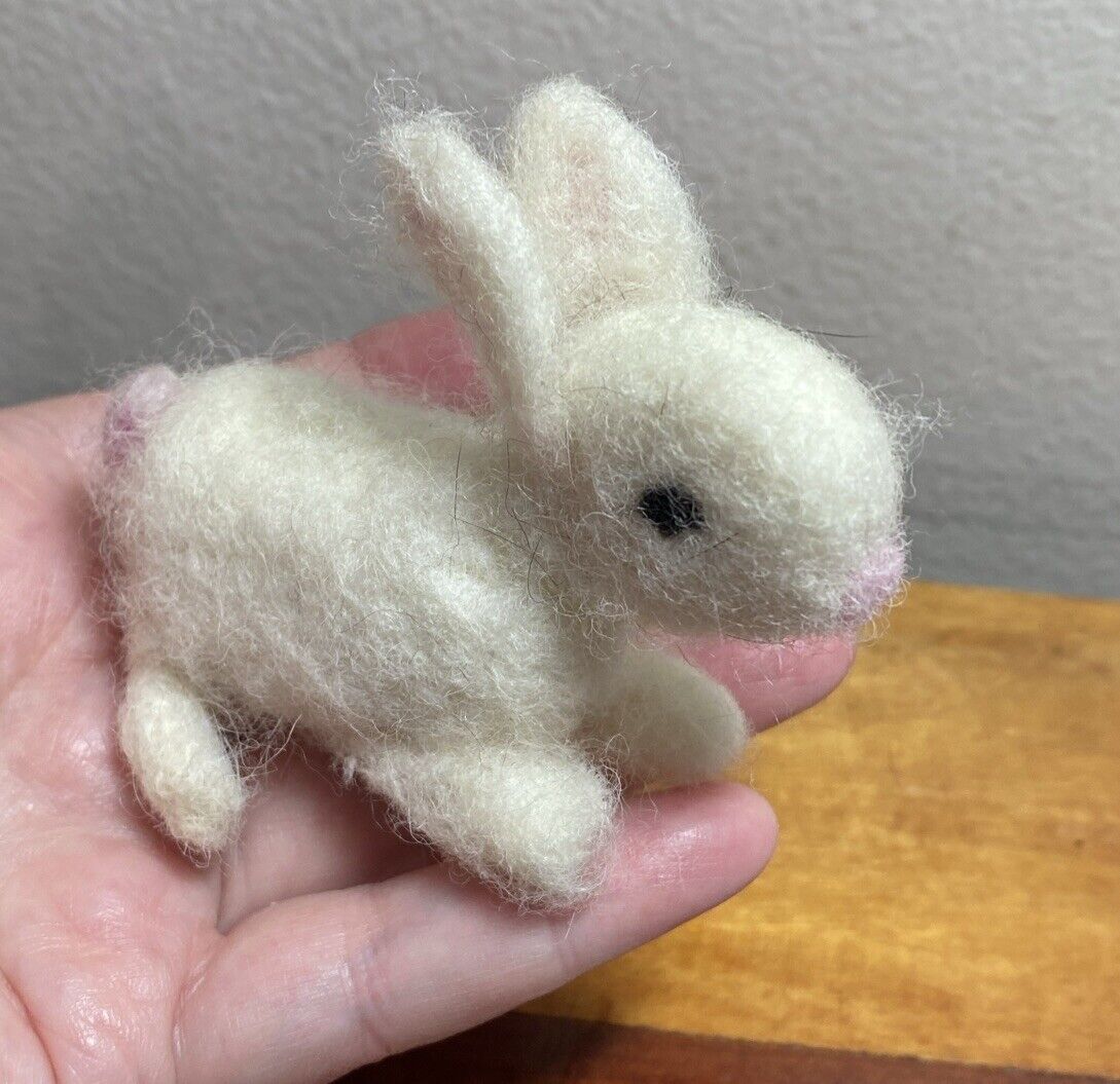 Handmade Felted Wool Easter Bunny Folk Art Stuffed Animal