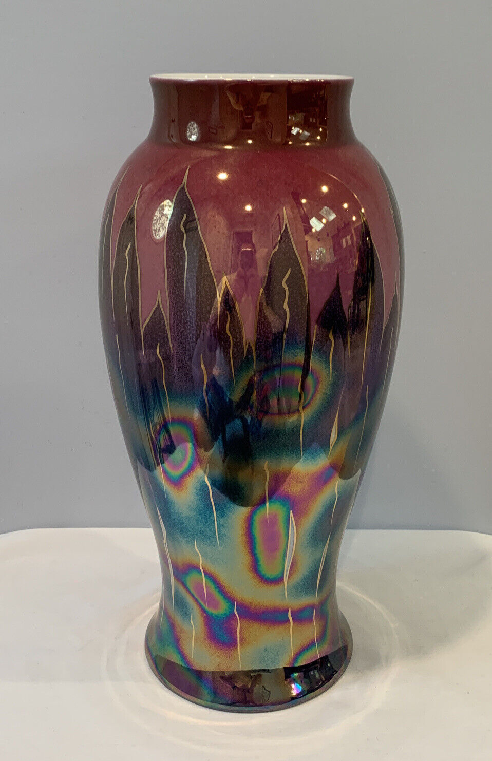 VTG Royal Bavarian Fayence Irredescent Glazed Vase 14\