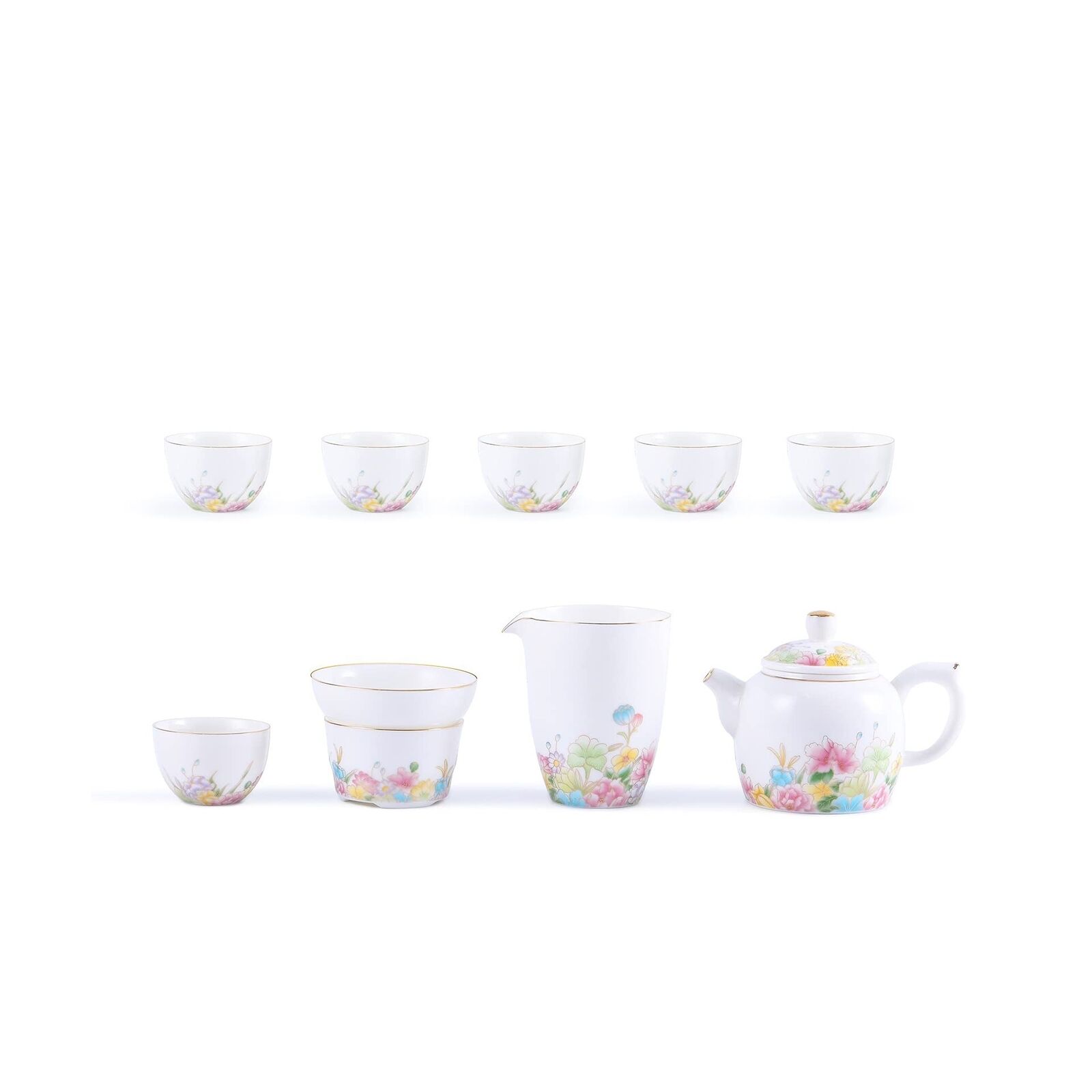 Fine Ceramic Tea Set Chinese Suet Jade White Porcelain Teapot with 6 Cups,Fai...