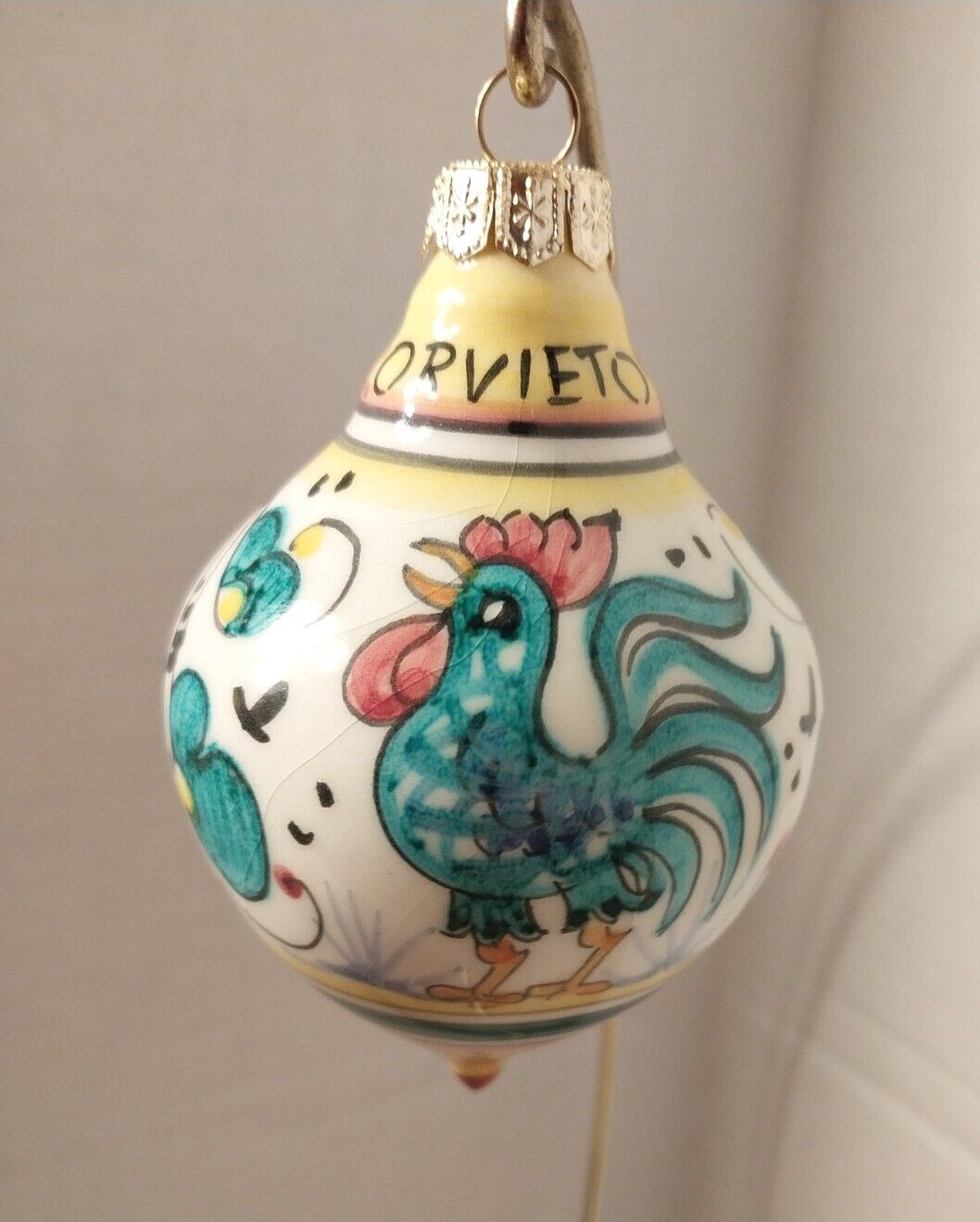 Vtg Deruta Orvieto Green Rooster Hanging Ornament Hand Painted 60s READ DES