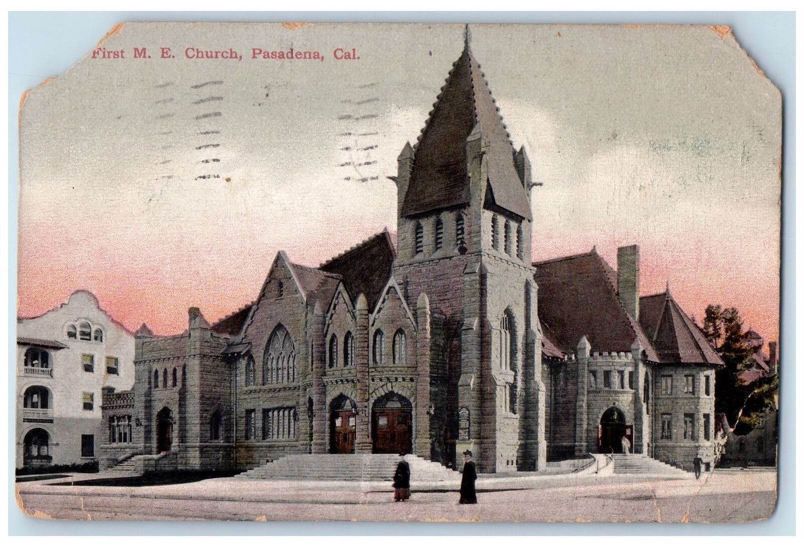 1909 First Methodist Episcopal Church View Roadside Winter Pasadena CA Postcard
