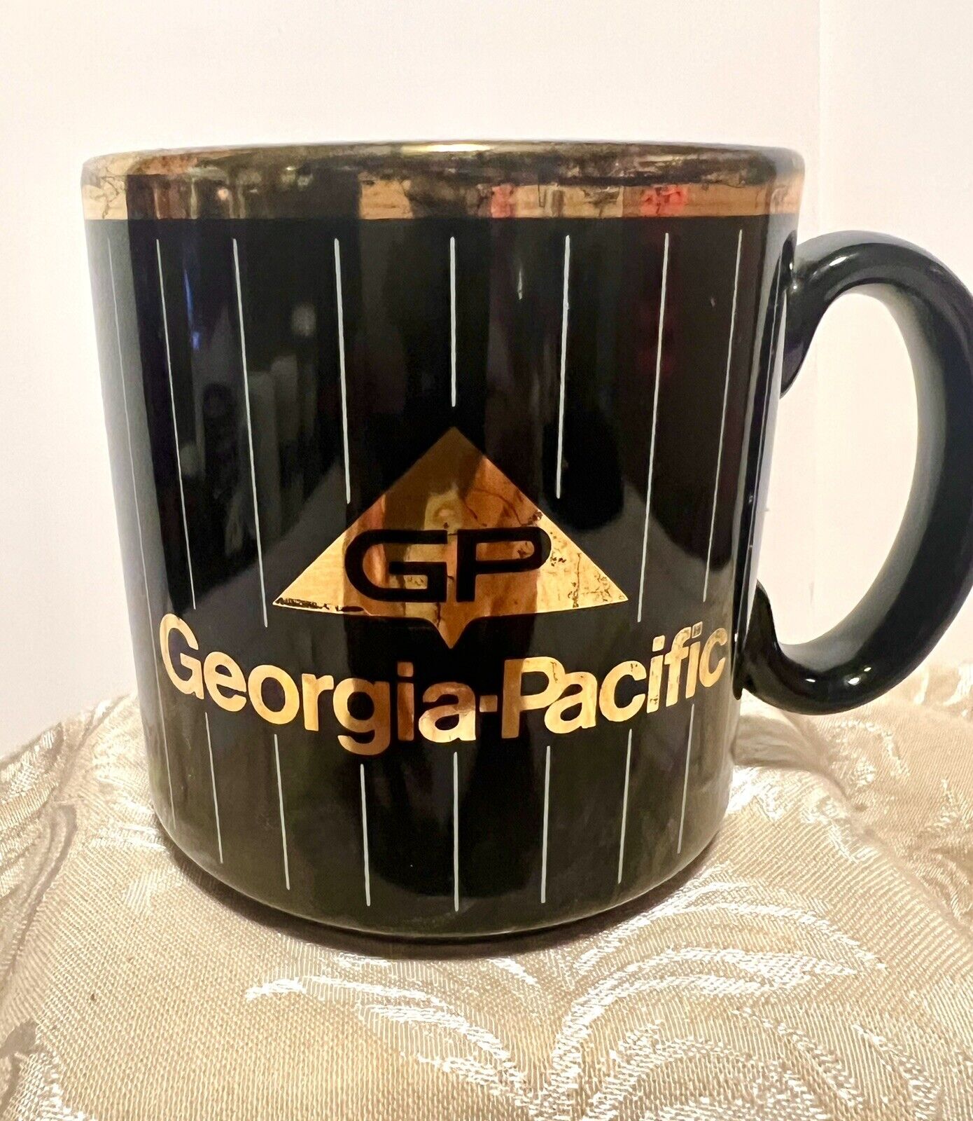 Vintage Georgia Pacific Coffee Cup Mug Ceramic Black Gold Made in England