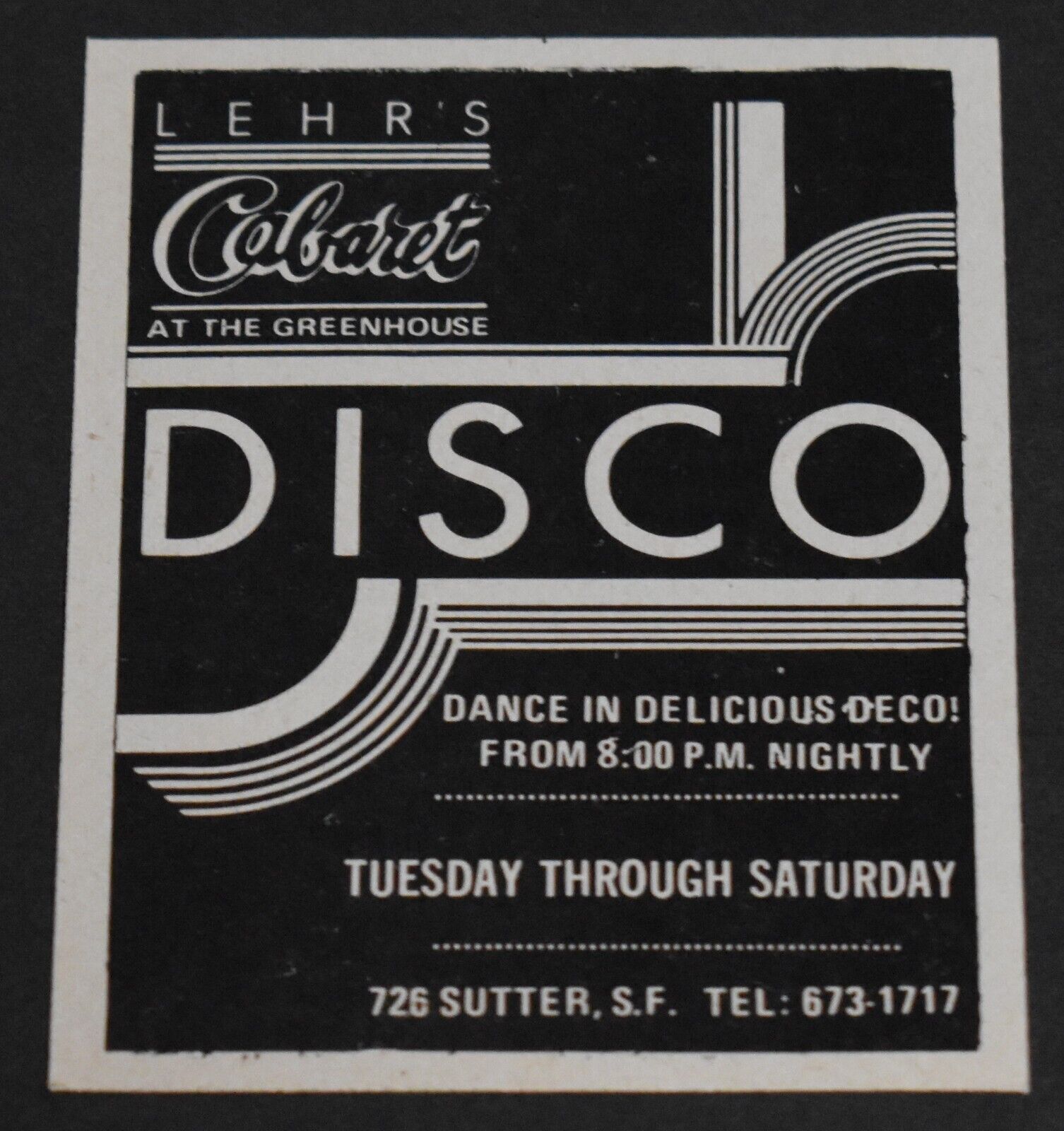 1979 Print Ad San Francisco Lehr\'s Cabaret at the Greenhouse Disco Dance Art