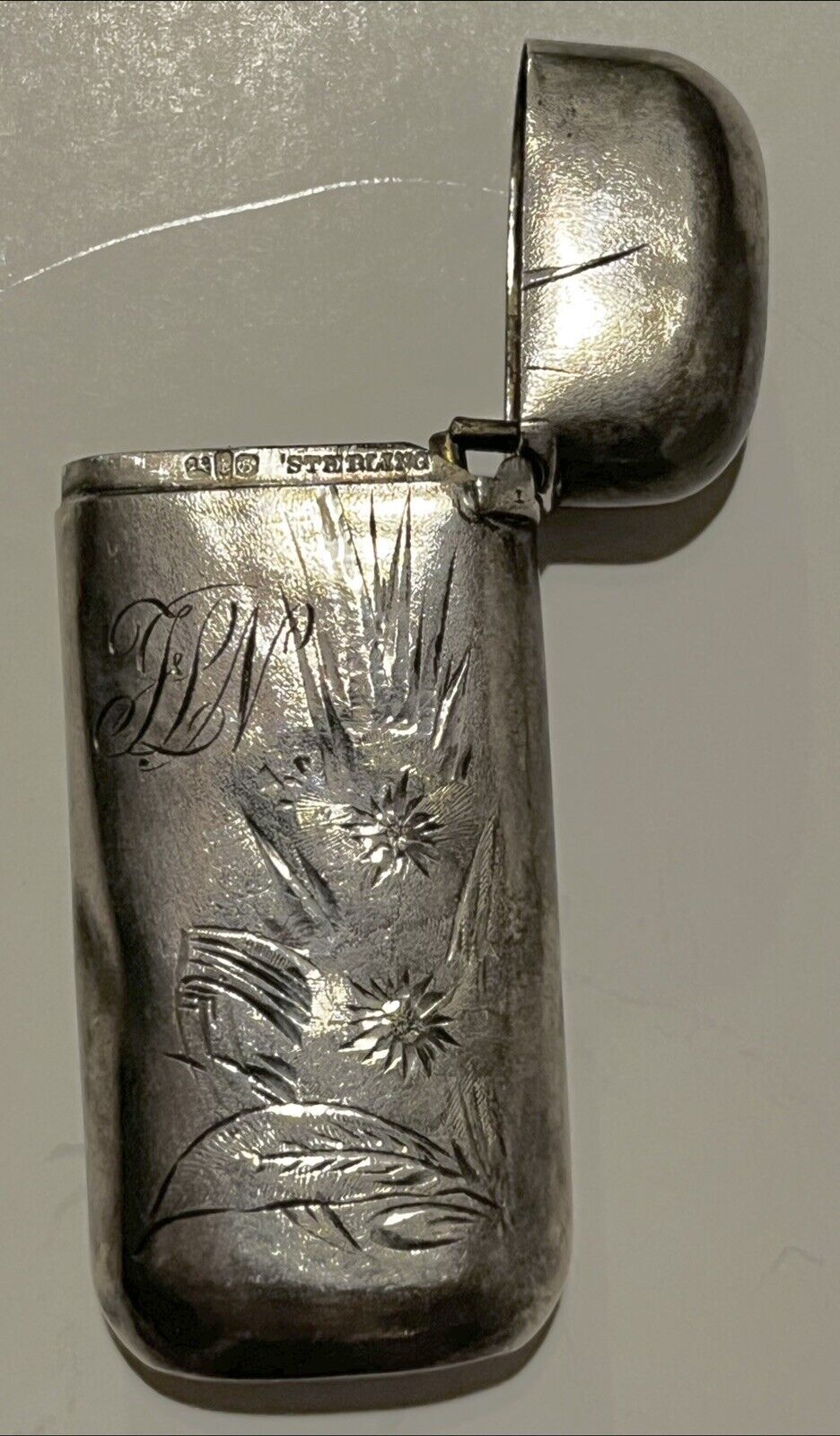Antique Sterling Match Safe Hand Chased Design