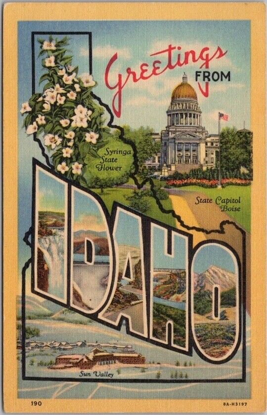Vintage IDAHO Large Letter Postcard Boise State Capitol / Curteich Linen / 1954