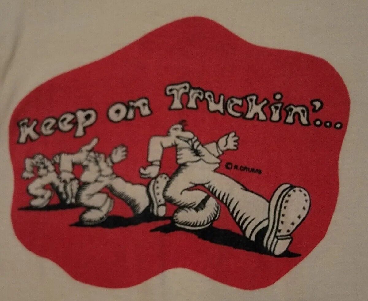 Vtg 60s Robert Crumb KEEP ON TRUCKIN Trucking T-Shirt Ringer Tee Sz Small  RARE
