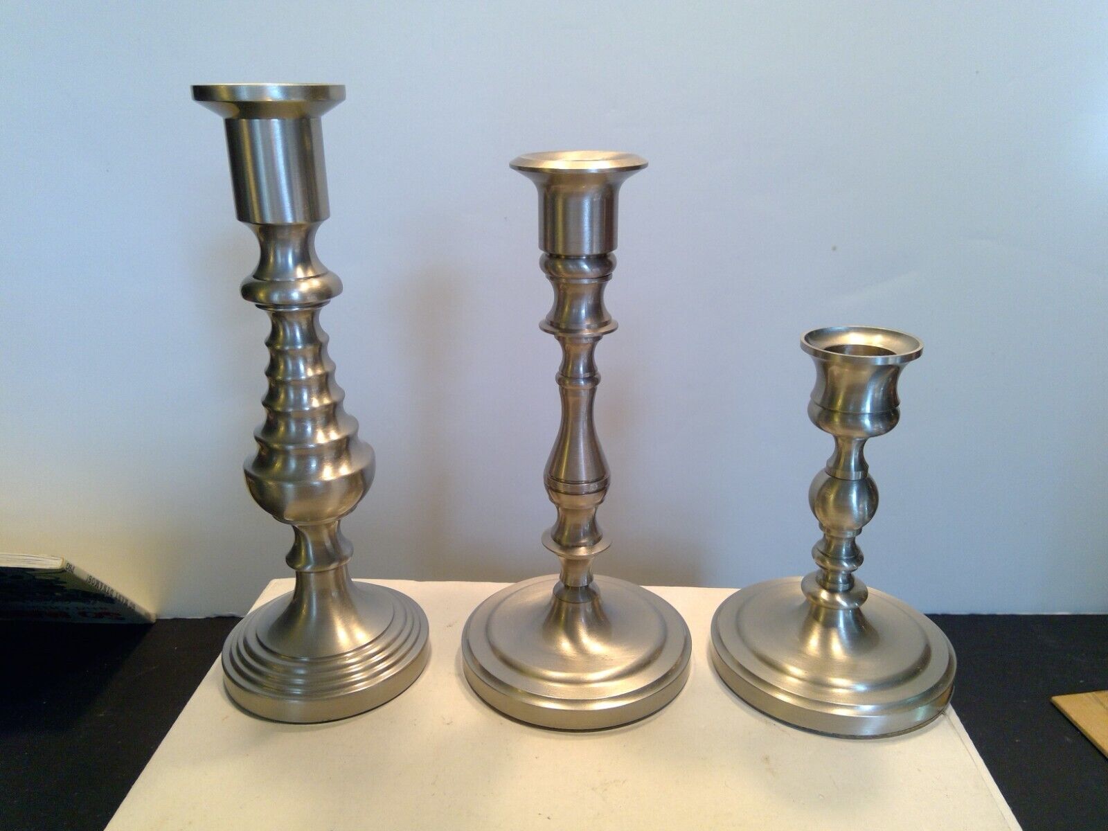 Group of 3 Baldwin Silver Tone Metal Candlesticks