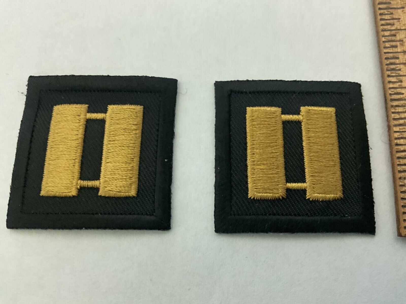 Pair Police,Law Enforcement Security Captain Bars  Collar Patches Black+Yellow