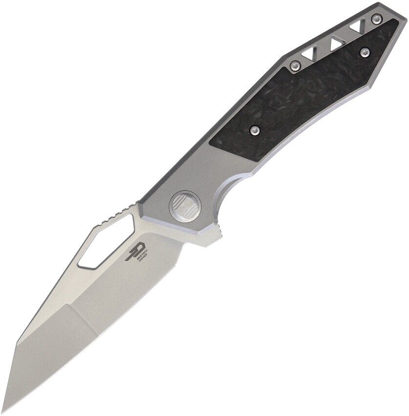 Bestech Fractal Frame Lock Flipper Knife Gray Ti CF Handle S35VN Blade BT1907A