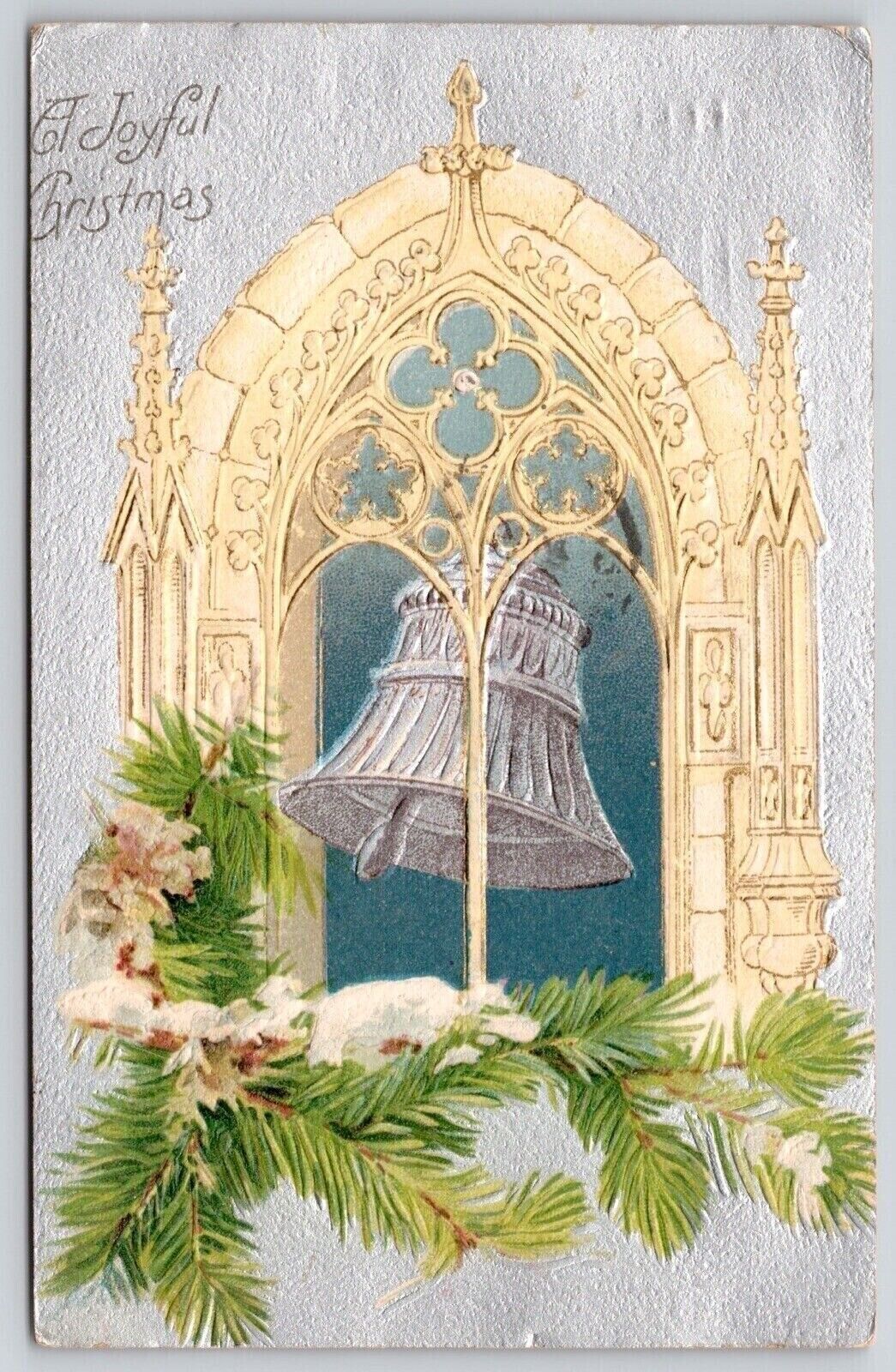 Christmas Bell Antique Embellished Postcard PM Passaic NJ Cancel WOB UDB 1c