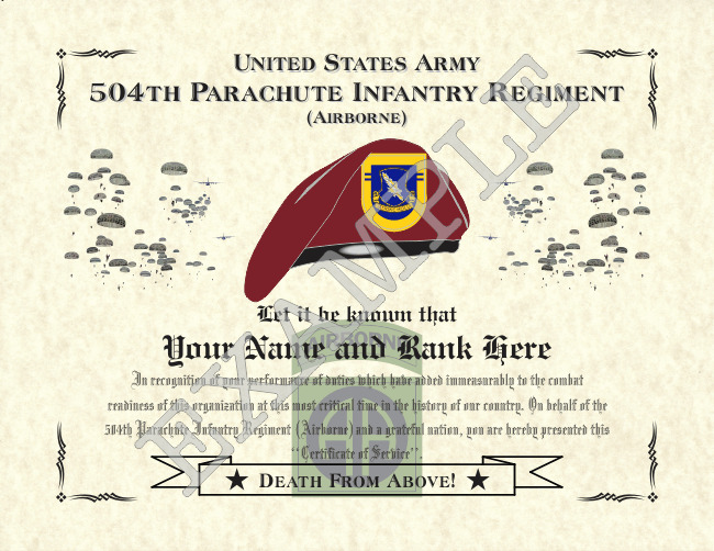 504th Parachute Infantry Regiment (A) Personalized Art Print 8.5 x 11 (JUMP)
