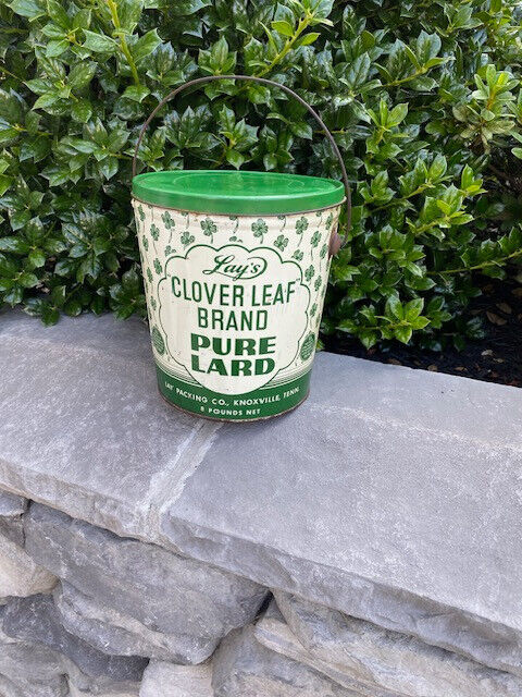 Vintage Lay’s Clover Leaf 8lb Pure Lard Tin METAL PAIL Rustic Farmhouse Decor
