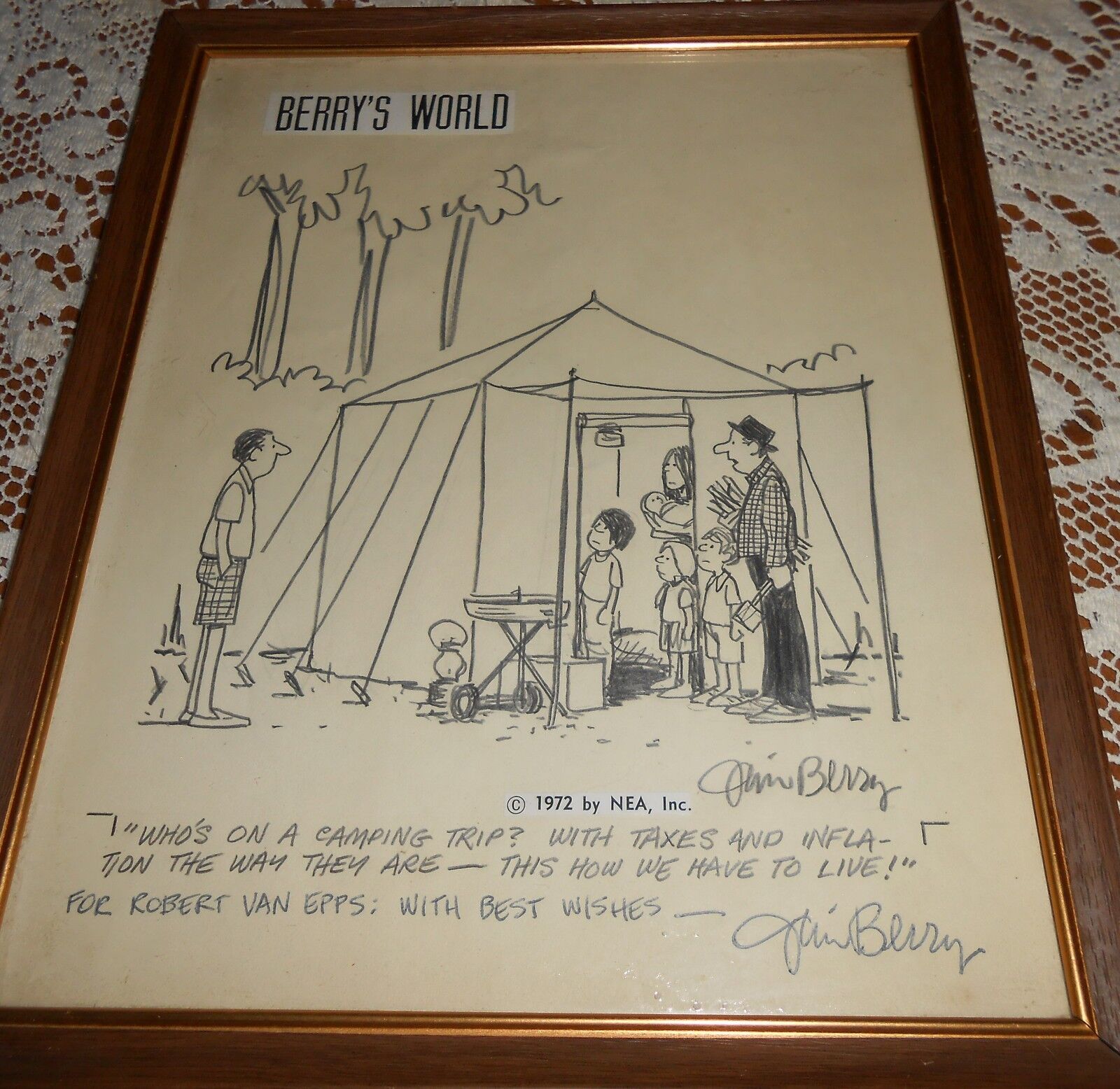 BERRY\'S WORLD*JIM BERRY AUTOGRAPHED PENCIL DRAWING*COMICS 1972*one-of-a-kindREAL
