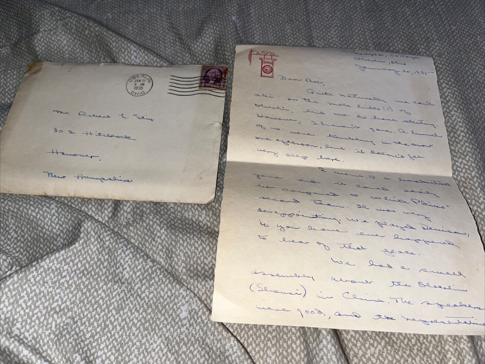 1935 Oberlin Stationary Letter on College Basketball Game v Denison University