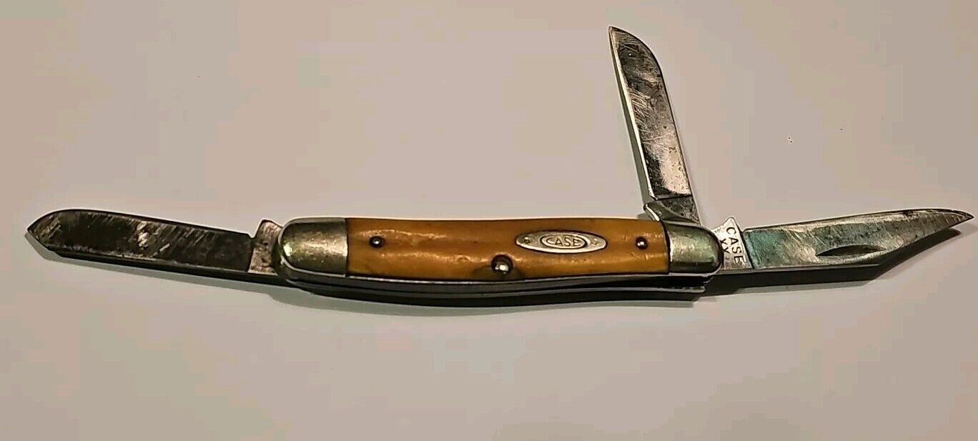 Vintage Case XX 1940-1964 #5347 Stag 3 Blade Folding Knife Used Sharpened