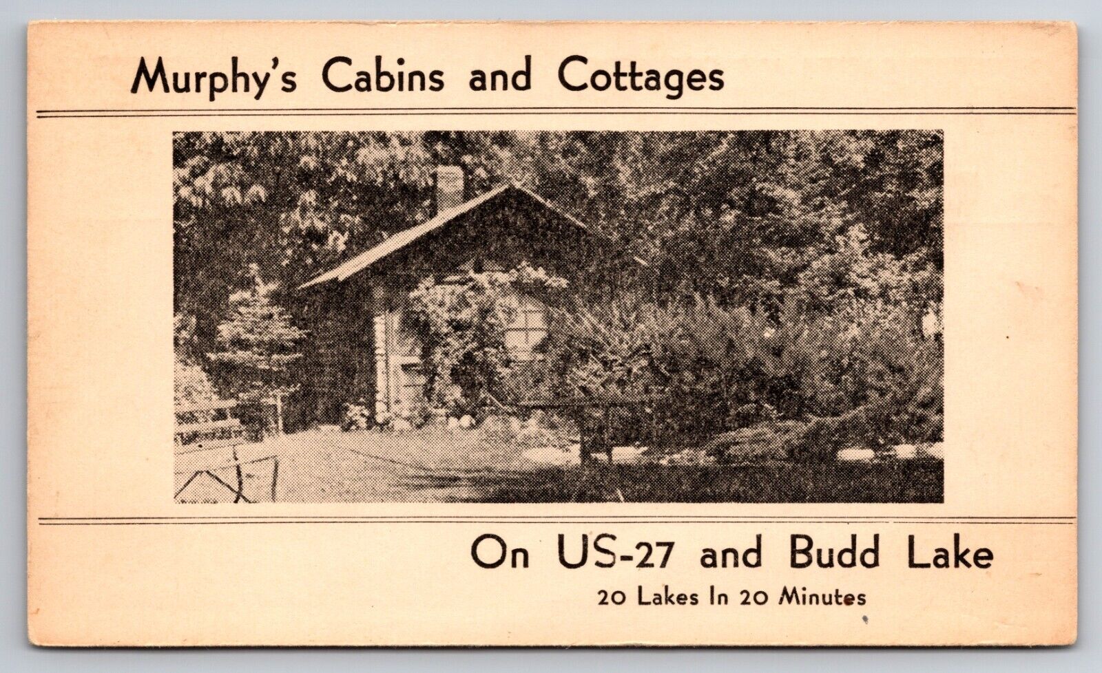 Murphy's Cabins & Cottages US-27 Budd Lake Harrison Michigan c1940 Postcard