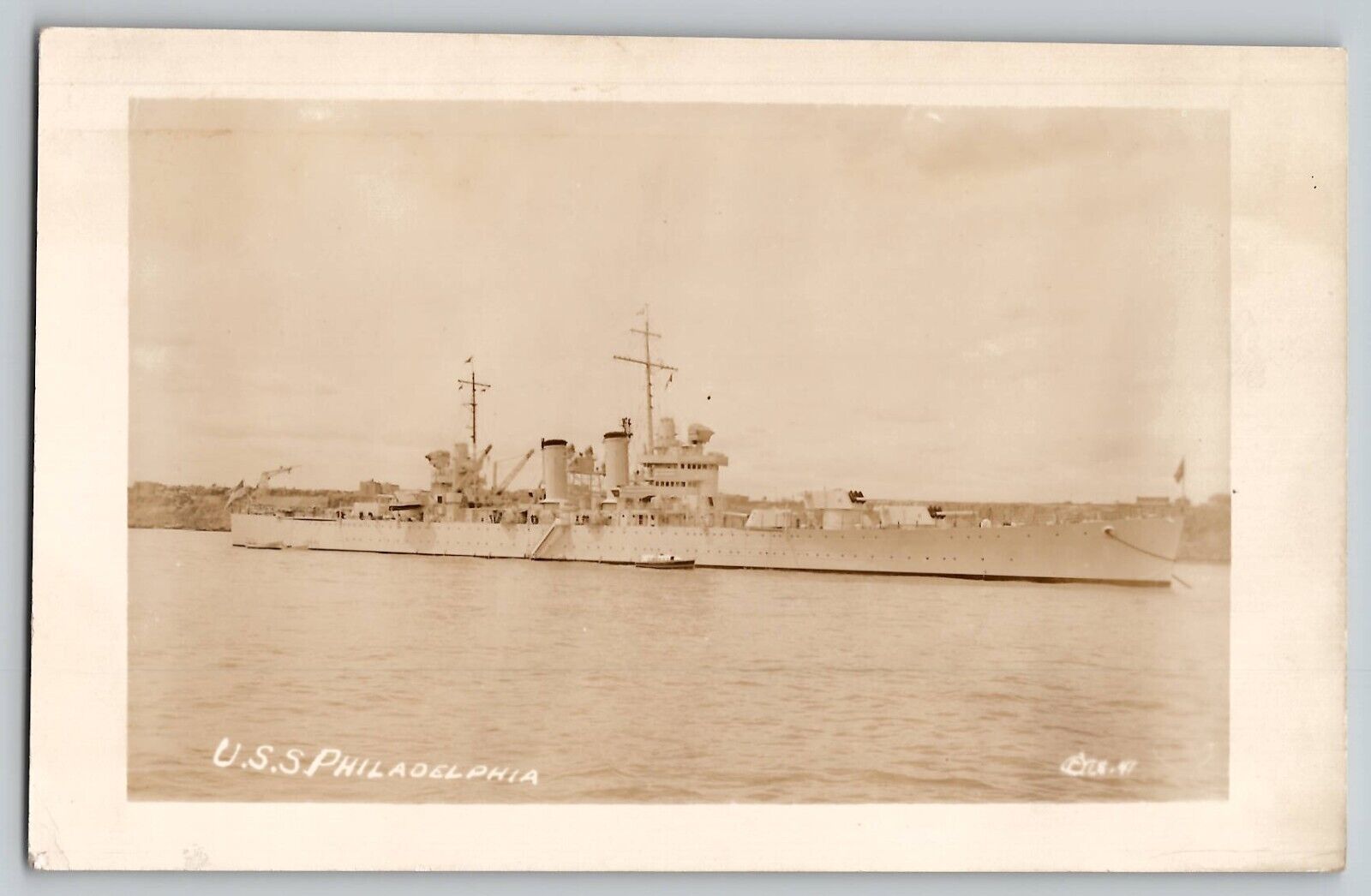 USS Philadelphia (CL-41) Navy Cruiser RPPC Photo Vintage Postcard 1930-40s