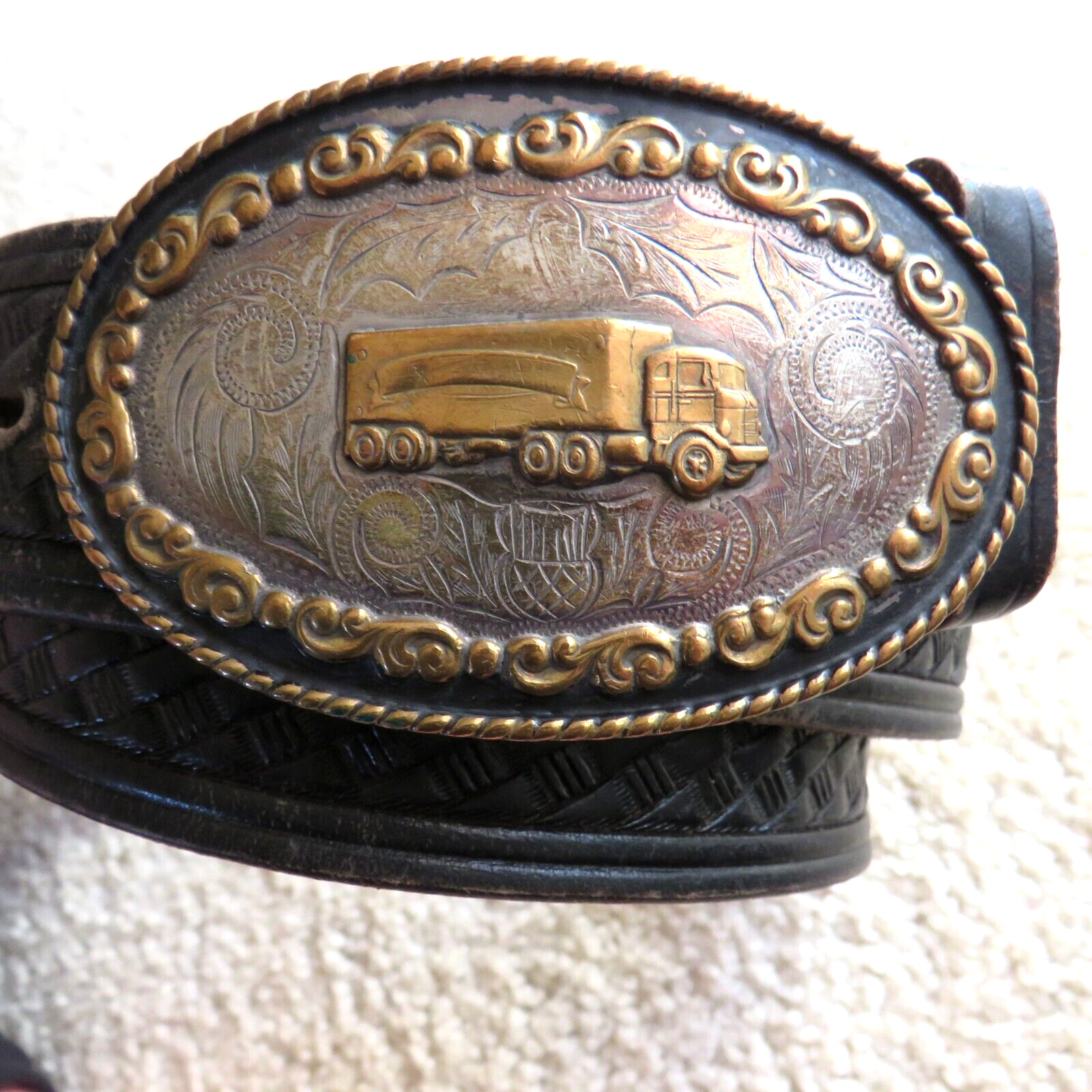 Vintage Comstock Silver Comstock Silversmiths Trucker Silver Buckle & Belt