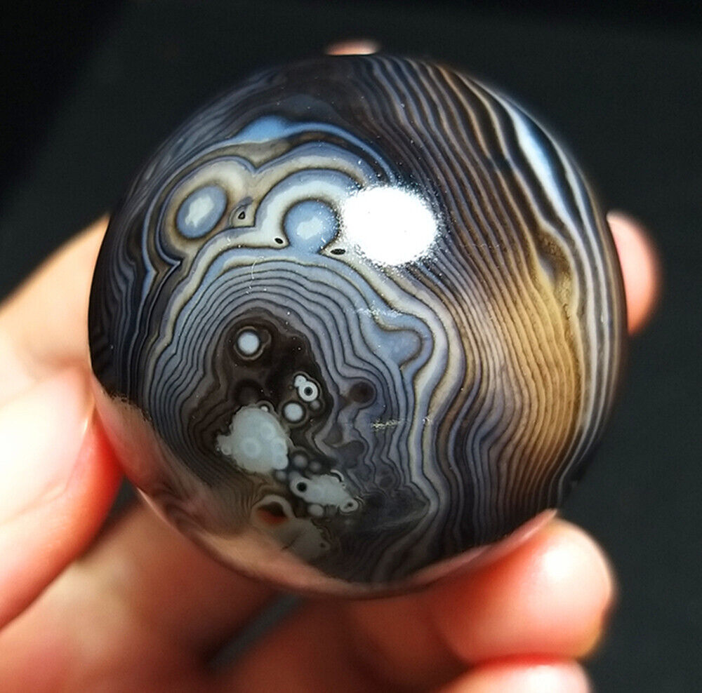 TOP 63G Natural Polished Silk Banded Agate Sphere Ball Crystal Madagascar BB206