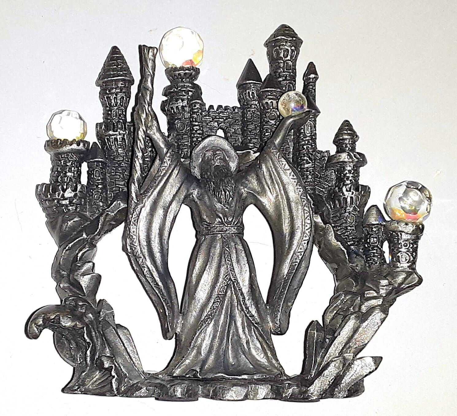 Pewter & Crystals - Wizard, Castle and Orbs - Fantasy Sculpture