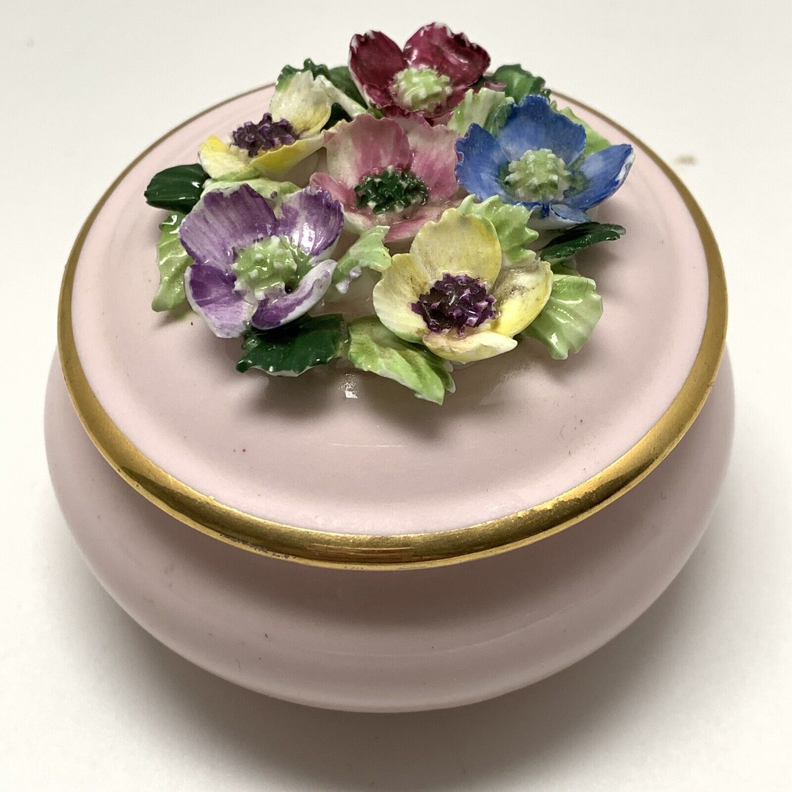 Vintage royal Adderly trinket box pink gold trim bone china.                 30