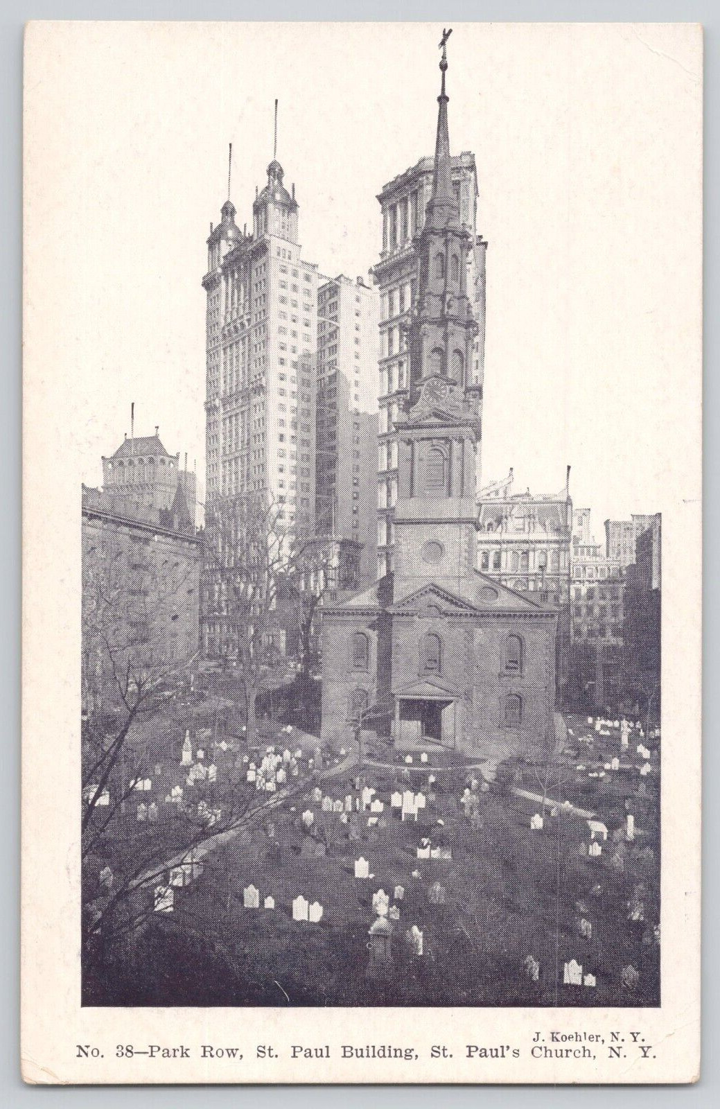 Postcard Park Row, St. Paul Building, St. Paul's Church. New York,