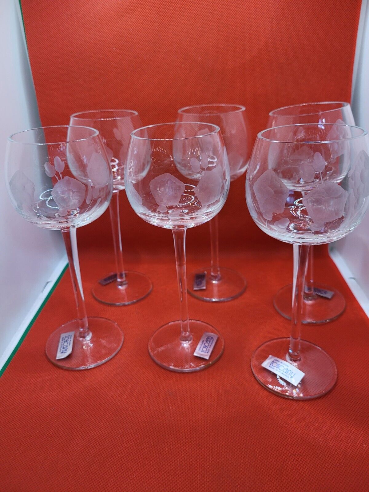 Vintage Toscany etched Liquor apertif Glasses NWT set of 6 made in romania